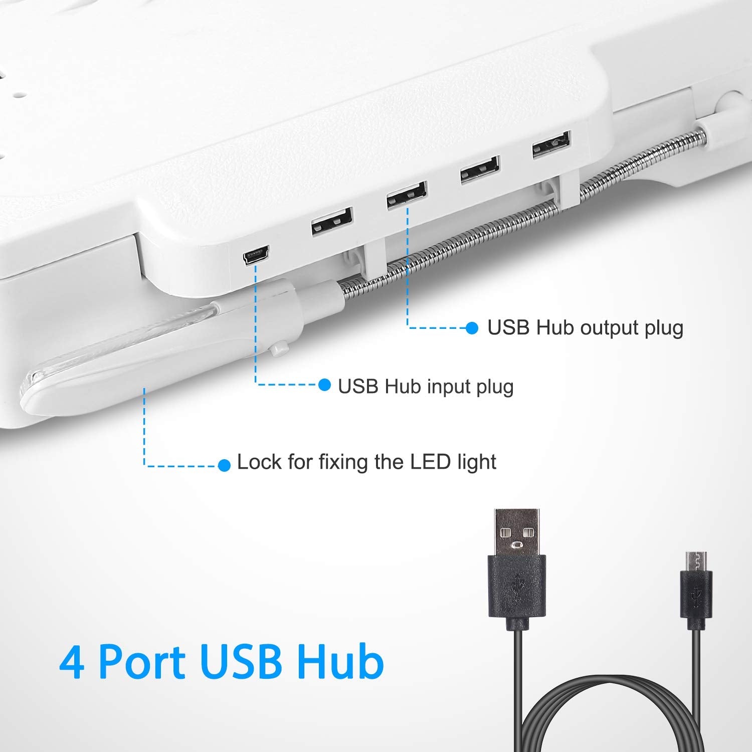 Teqhome Laptop Table For Bed, Adjustable Laptop Bed Desk With Fan, 4 Usb Ports, Portable Lap Desk With Foldable Legs, Laptop Stand For Couch Sofa Bed Tray With Led Light, Storage, Mouse Pad   White