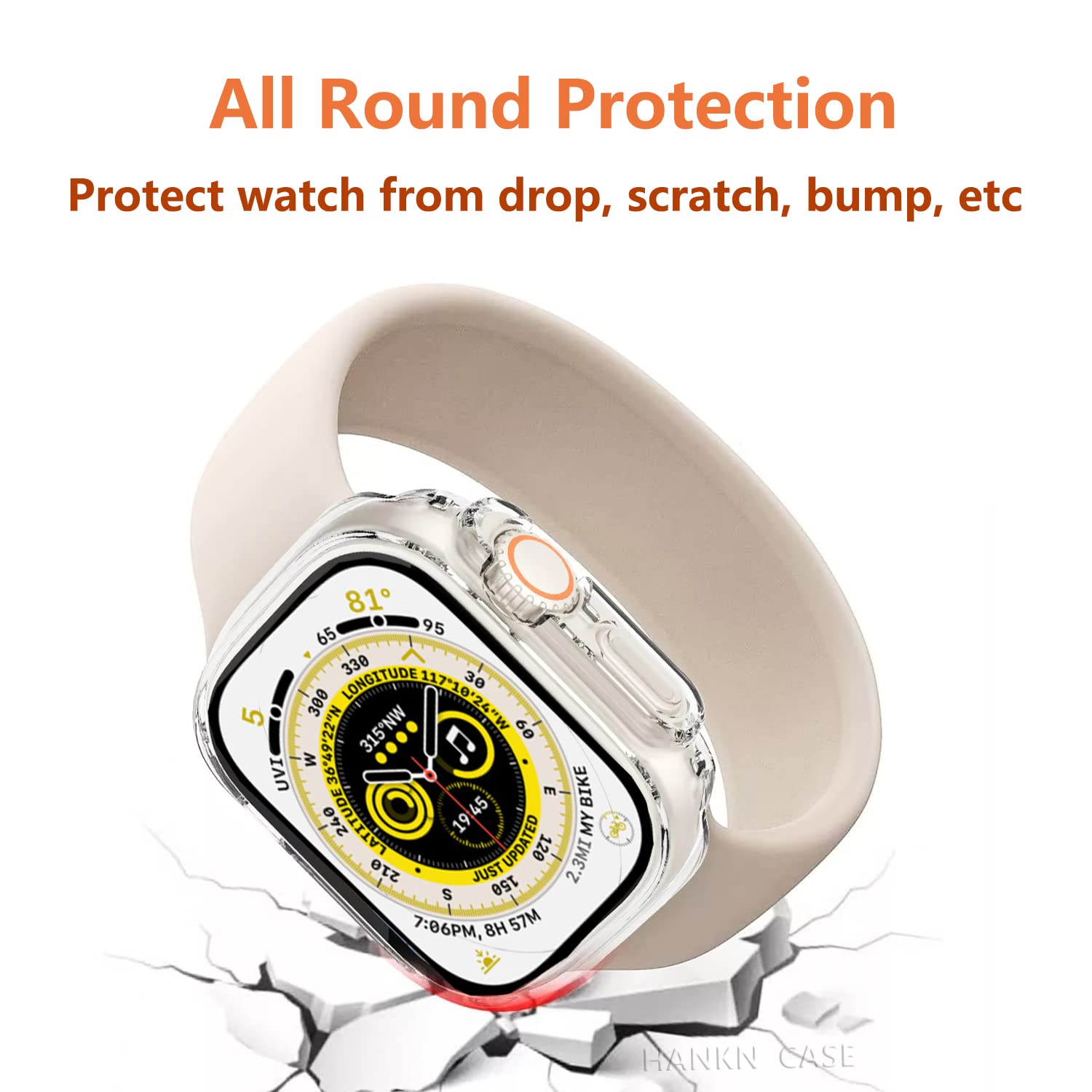 Hankn 2 Pack 49Mm Hard Case For Apple Watch Ultra 2 1 49Mm Tempered Glass Screen Protector Case, Full Coverage Pc Shockproof Iwa