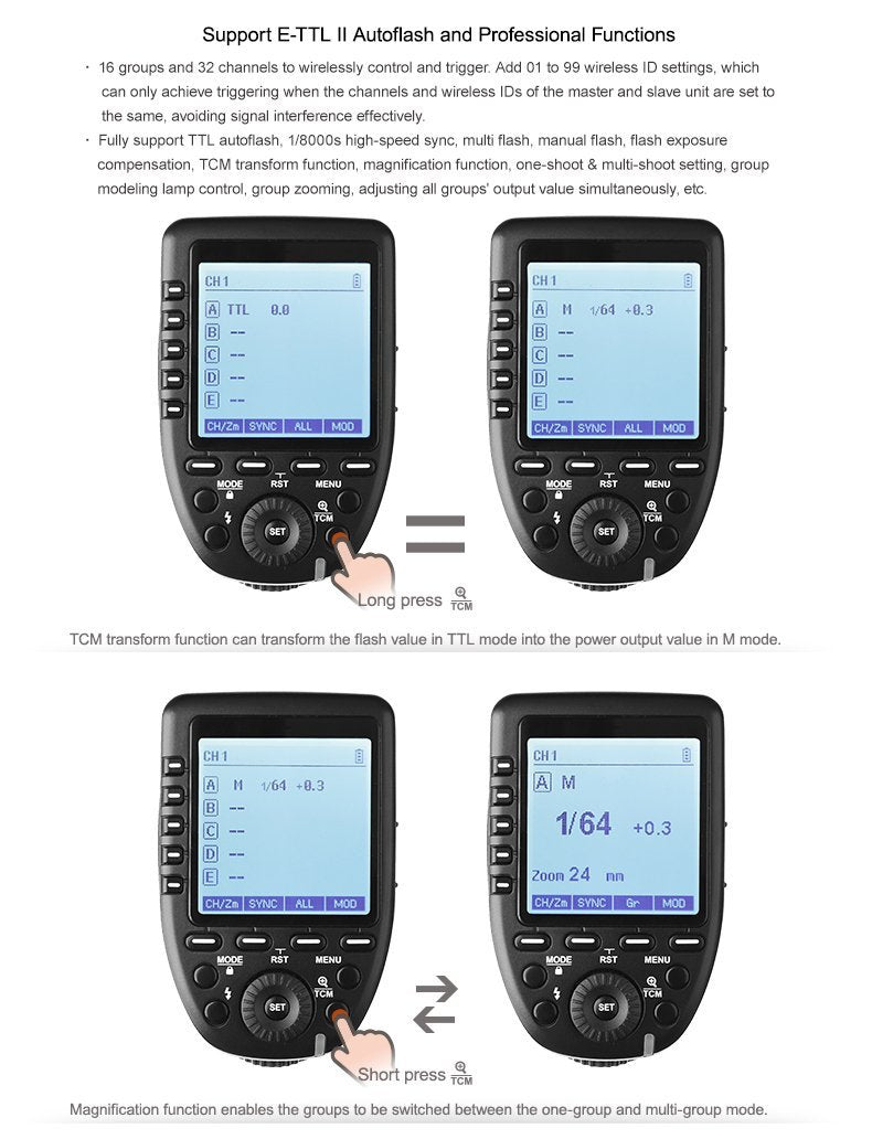 Godox Xpro C Ttl Wireless Flash Trigger Compatible For Canon Eos Cameras, Support 1/8000S Hss, 5 Dedicated Groups Buttons, Large