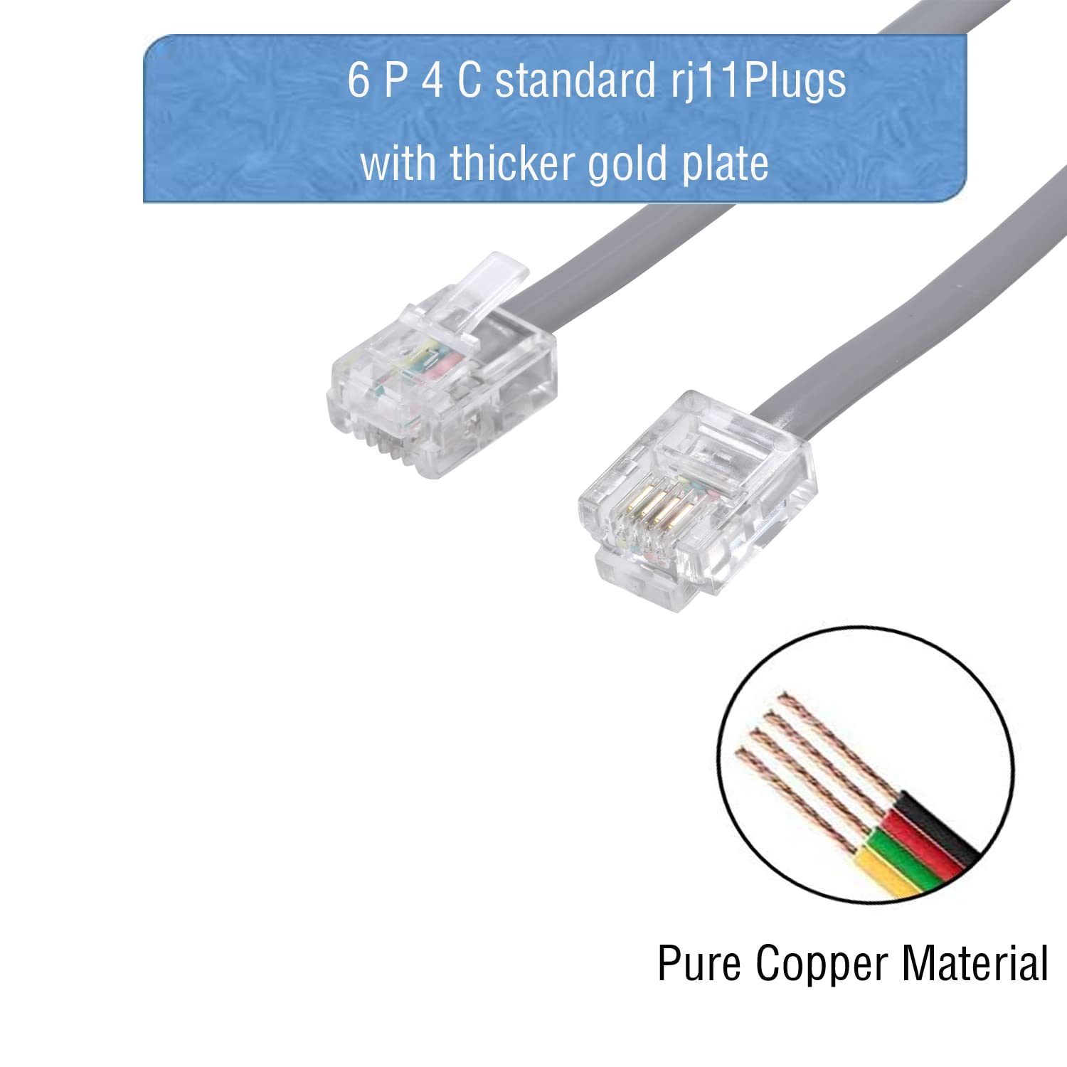 Telephone Landline Extension Cord Cable Cord With Standard Rj 11 6P4C Plug (3Ft 3Pack, Silver)