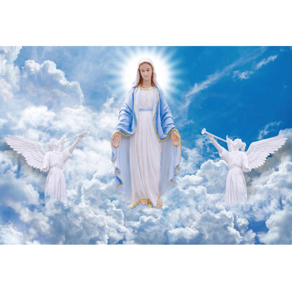 Dashan 6X4Ft Polyester God Bless Virgin Mary And Angel Backdrop Heaven First Communion Baptism Easter Christian Backdrop For Chu