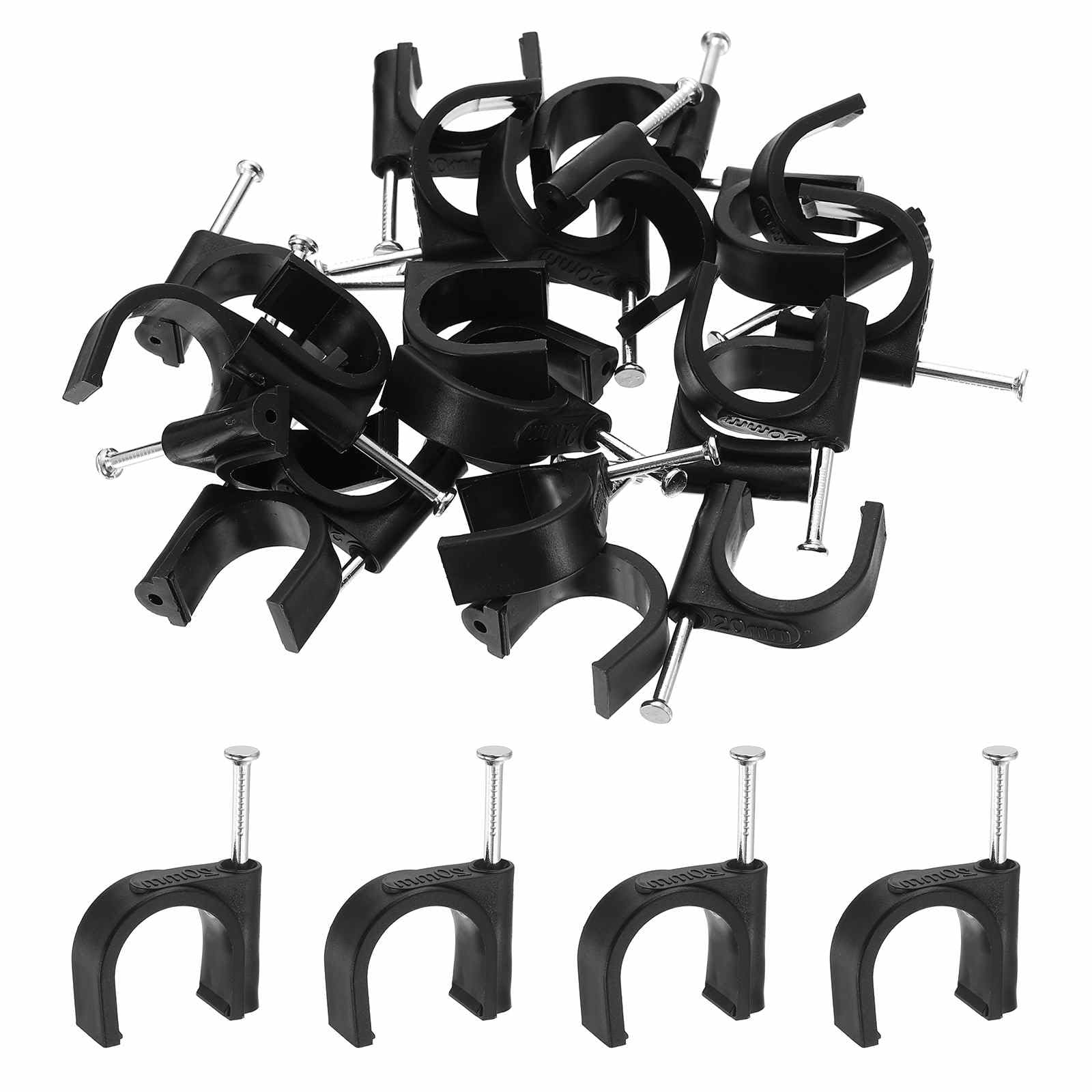Harfington 60Pcs Cable Clips With Nail 20Mm Id Circular Single Half Clamp JHook With Nail Cord Clips For Wires On Wall For Ethe