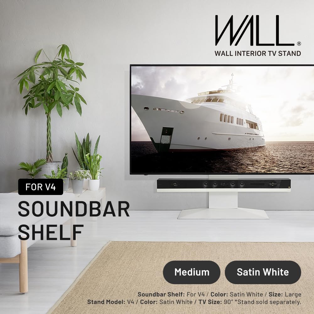 Wall Soundbar Shelf For Tv Stand Model V4, Medium Size, Width 95 Cm / 37.4'', Satin White