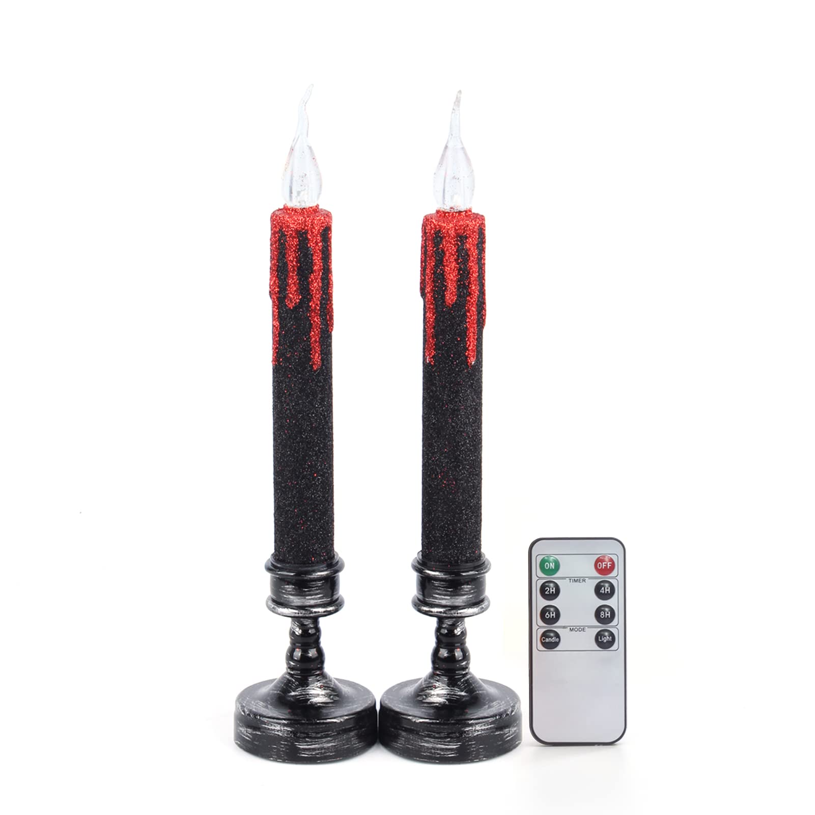Nicrolandee 2Pcs Blood Dripping Flameless Candles Led Taper Candle With Remote Control And Battery Operated, Amber Warm Yellow F