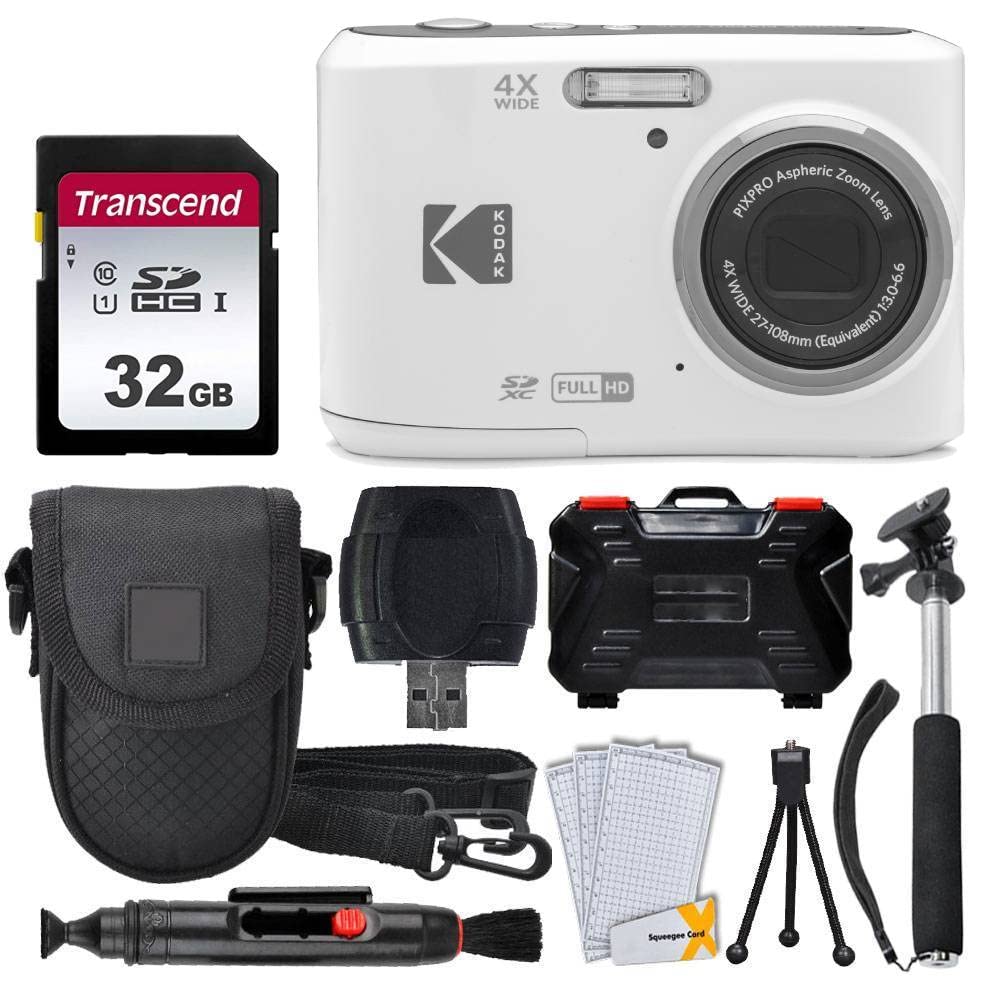 Kodak Pixpro Fz45 Digital Camera + 32Gb Memory Card + Point And Shoot Camera Case + Extendable Monopod + Lens Cleaning Pen + Lcd Screen Protectors + Table Top Tripod � Ultimate Bundle (White)