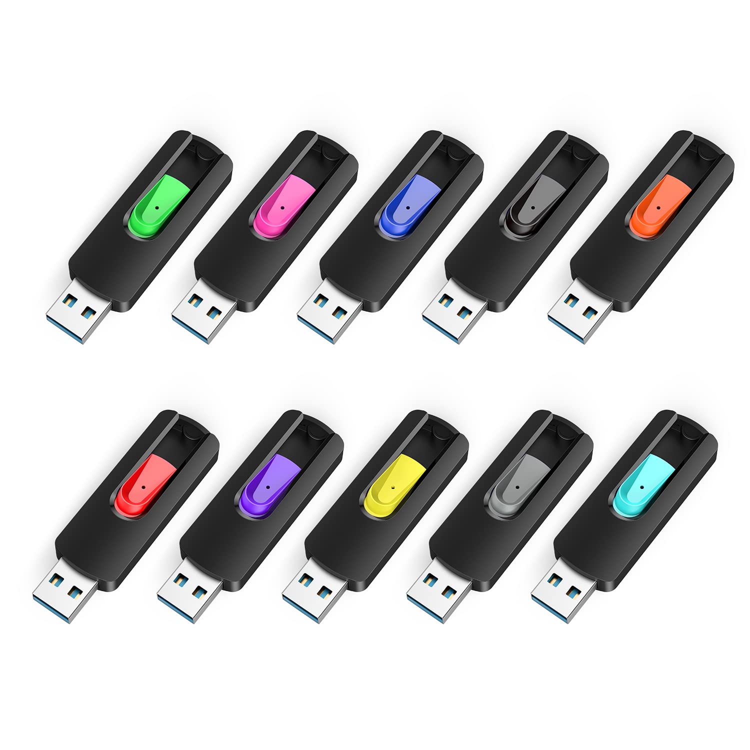 Raoyi 10 Pack 32Gb Usb 3.0 Flash Drives Slide Retractable Memory Stick Bulk Thumb Drive Jump Drive Zip Drive Usb Sticks Data Storage Backup For Pc Mac (32G, 10 Mixed Color)