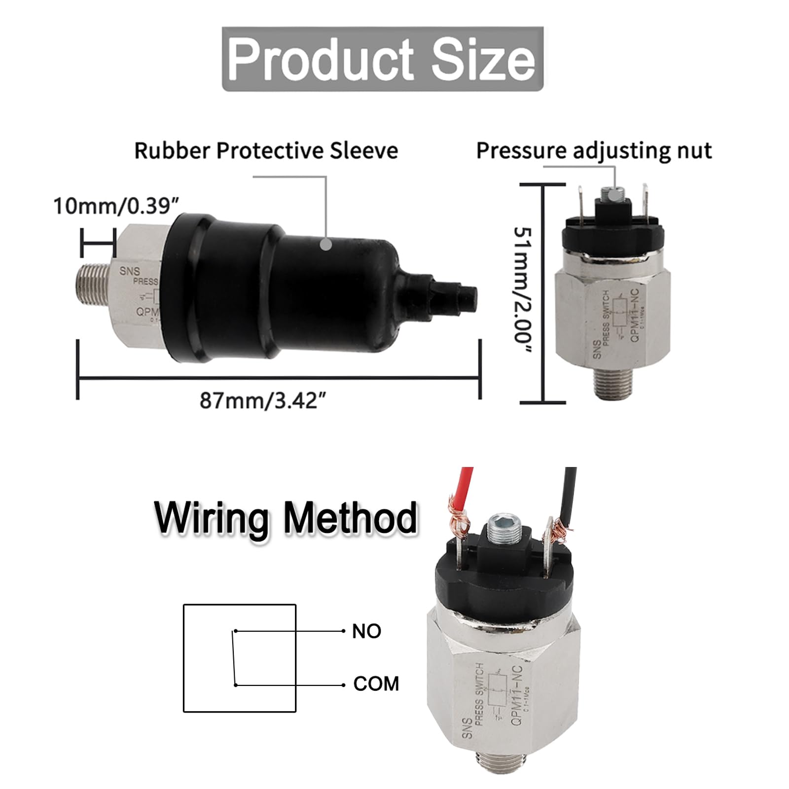 1/8 Inches Pneumatic Adjustable Pump Pressure Control Switch Qpm11 Nc Normally Close
