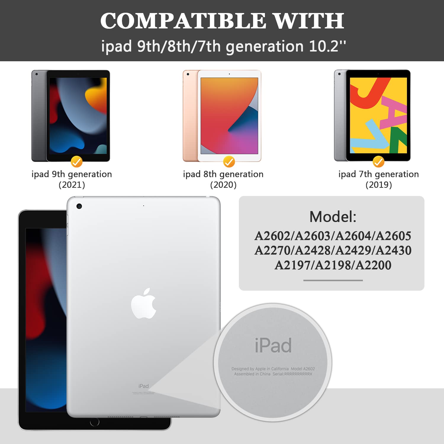 Okp For Ipad 9Th/8Th/7Th Generation Case (2021/2020/2019), Ipad 10.2 Inch Cases With Trifold Stand, Slim Ipad 9/8/7 Th Gen Cover