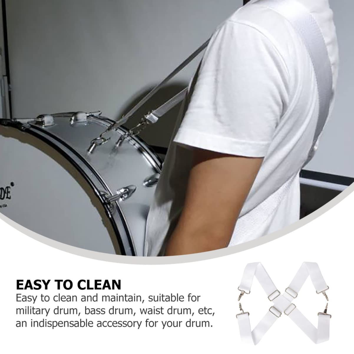 2Pcs Adjustable Nylon Bass Drum Shoulder Strap With Metal Clip Comfortable Double Shoulder Harness For Marching Percussion