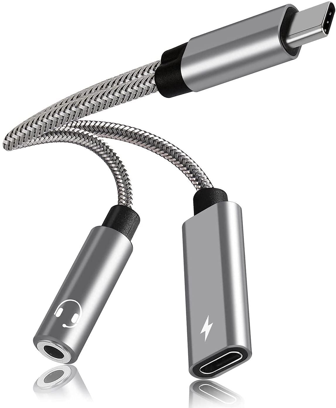 USB C to 3.5mm Audio Adapter with Charger, 2 in 1 USB C Headphone Adapter with PD 60W Charging Dongle Compatible with Galaxy S24 Ultra/S23/S22/S22+/S21/S20FE/A53/Note 10+, Google Pixel 7/6Pro/5/4XL/3