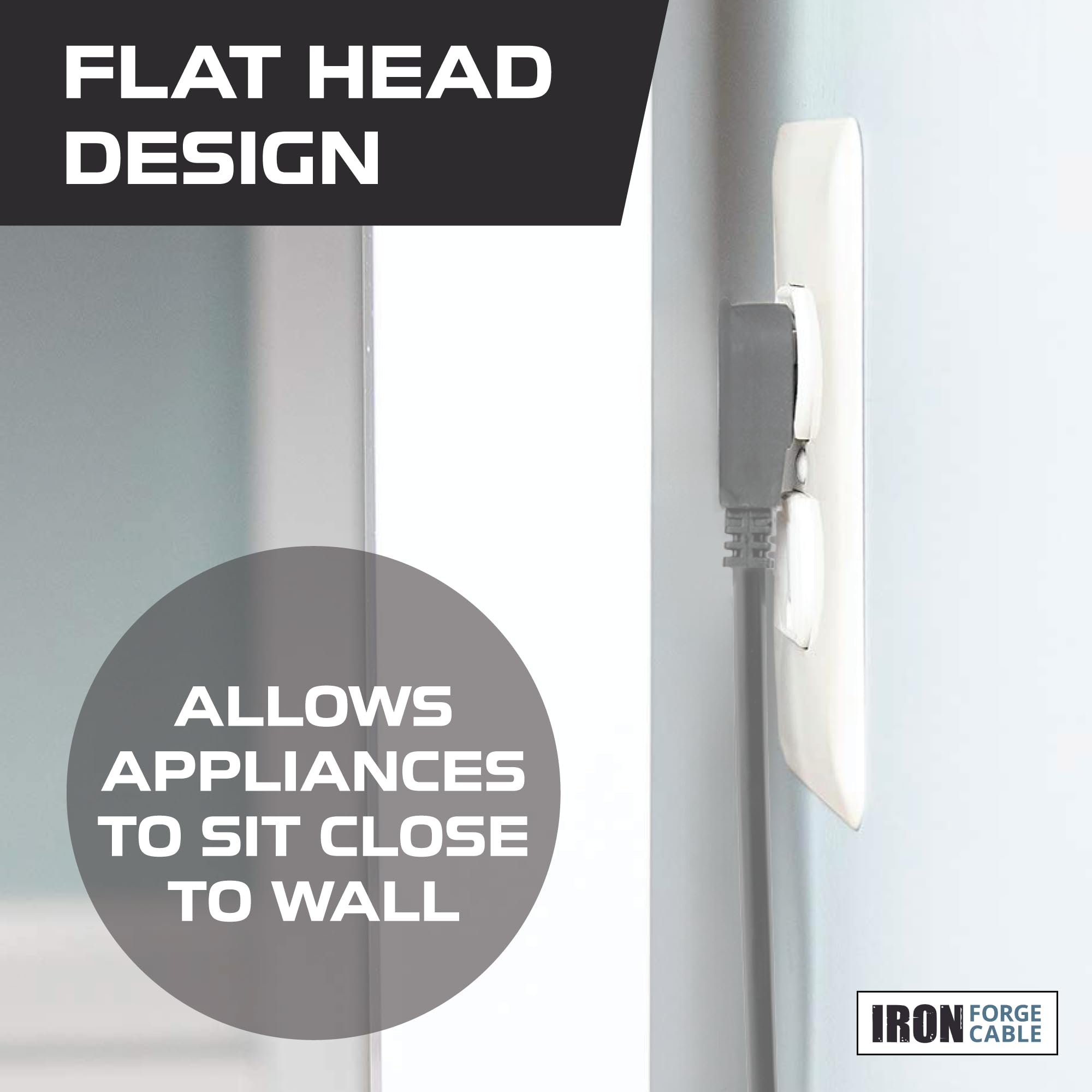 Iron Forge Cable Flat Plug Replacement Power Cable With Open End   12/3 10 Ft Gray Appliance Extension Cord 15 Amp, 12 Awg Power