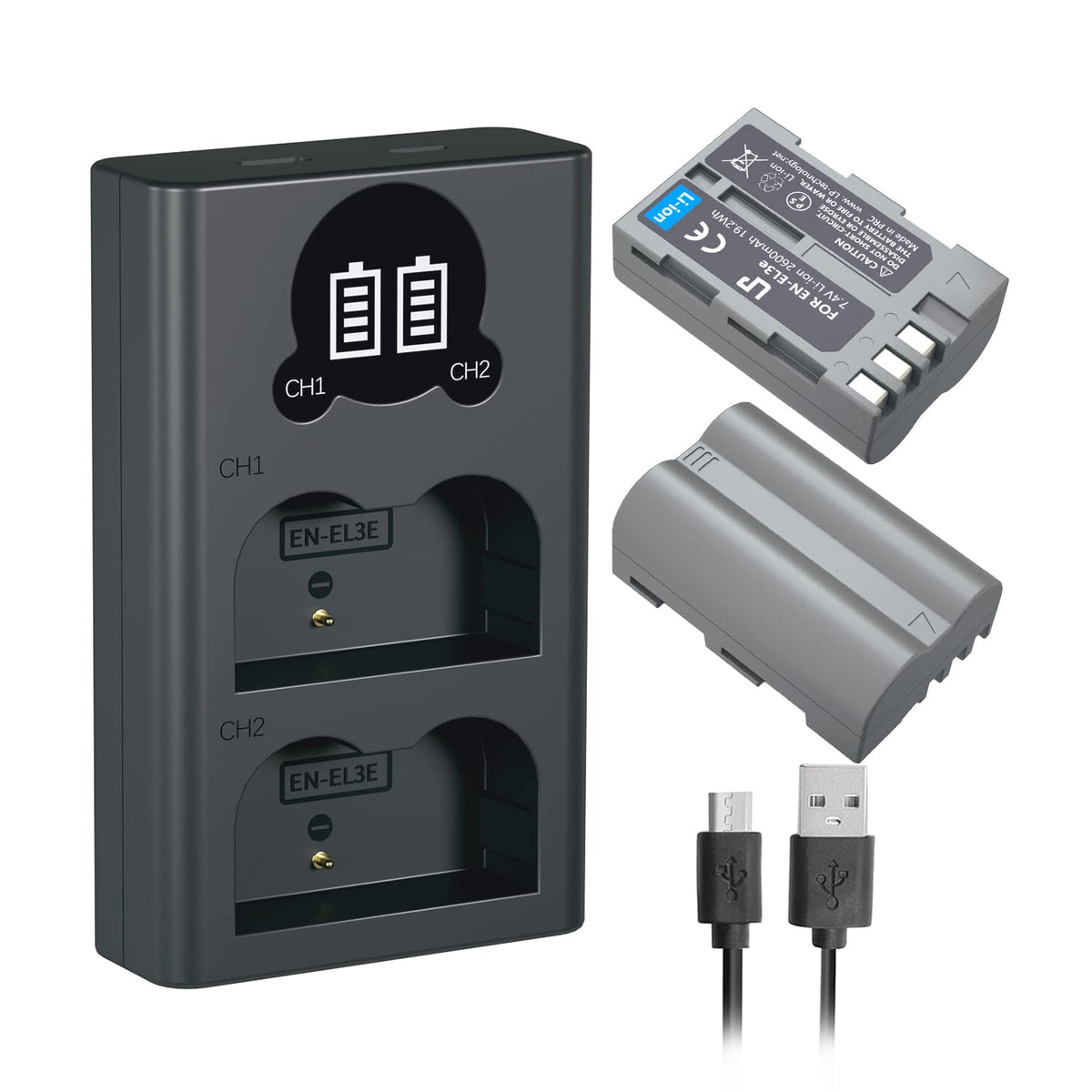 En El3E Battery 2 Pack And Lp Dual Usb Charger With Display For Nikon En El3E, El3, El3A, Mh 18, Mh 18A, Mh 19, Compatible With