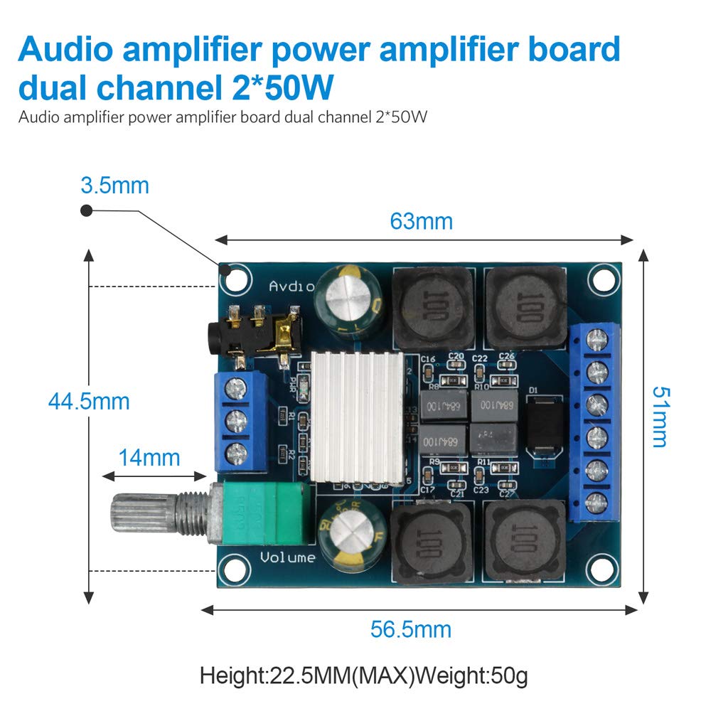 2Pcs Digital Amplifier Board,Tpa3116D2 Dual Channel Audio Stereo Amp High Power Digital Subwoofer Power Amplifier Board 2X50W 5V 12V 24V For Store Solicitation Home Theater Square Diy Speakers