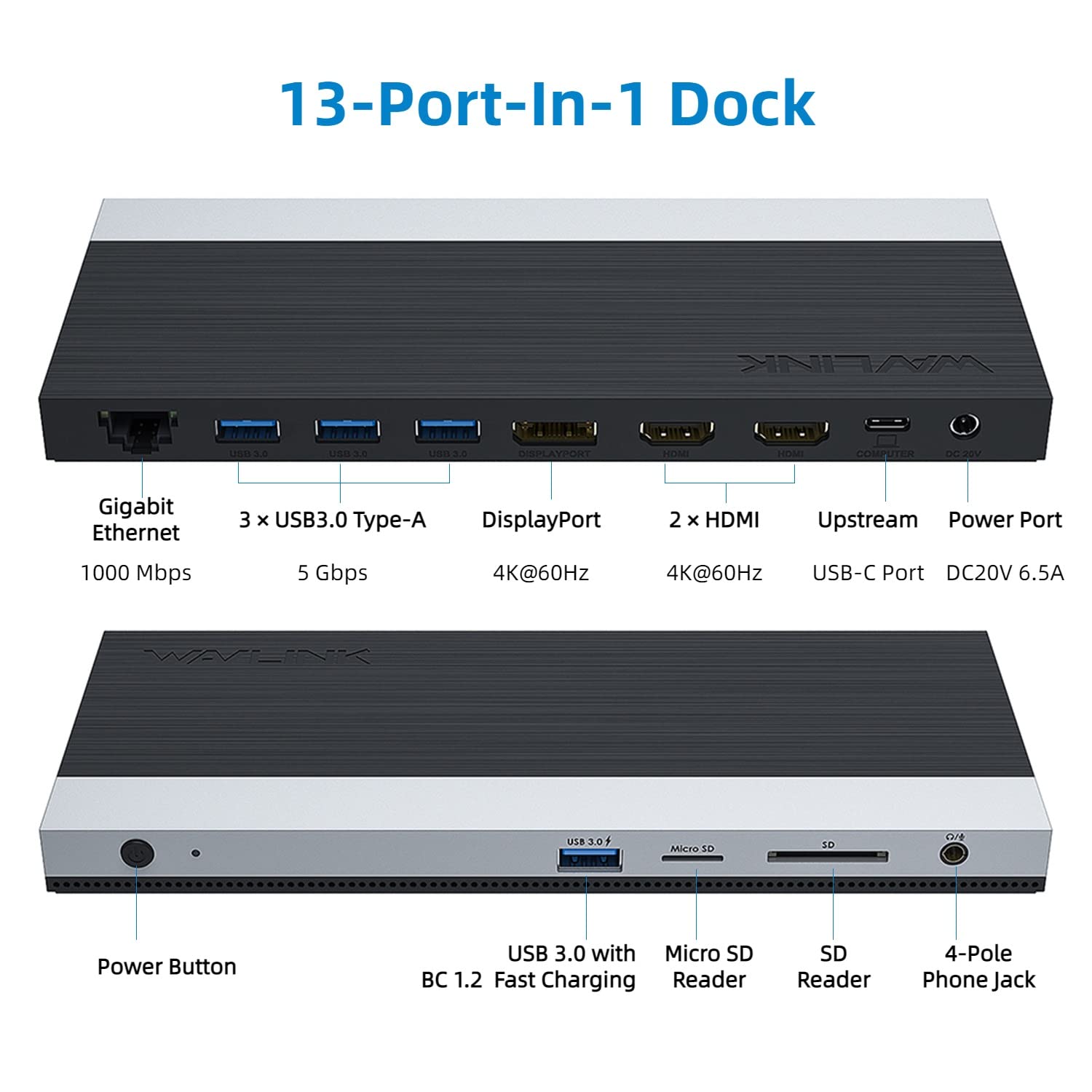 Wavlink 4K Usb C Docking Station With 100W Power Delivery, Triple Display With Dual Hdmi, Displayport, Usb 3.0, Ethernet, Micro Sd/Sd Card Reader, Audio Mic Jack, Universal Dock For Windows & Mac