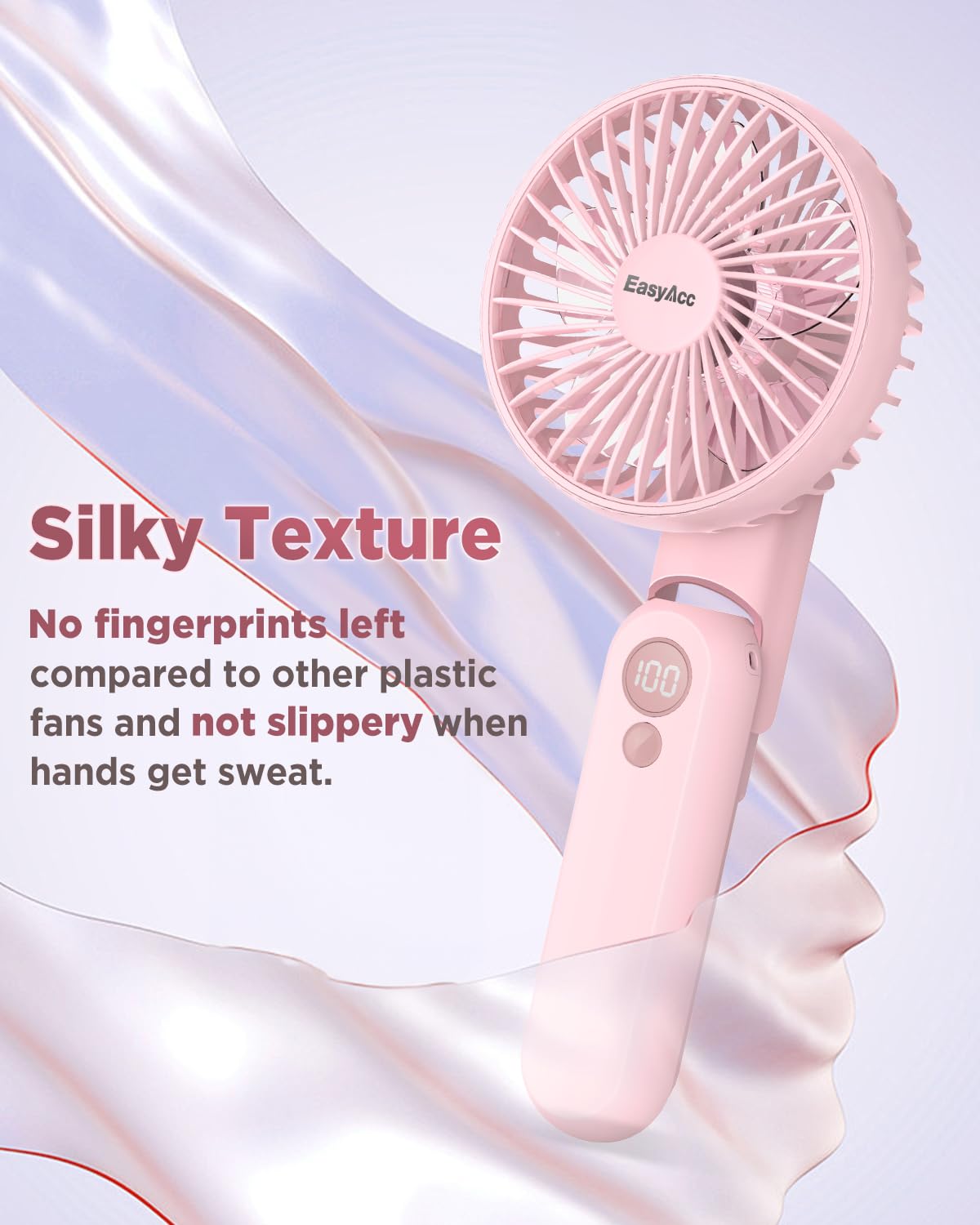 Easyacc Portable Fan For Travel,Rechargeable Handheld Fan, 5 Speed Ultra Quiet 3 18H With Backup Power Battery Digital Display F