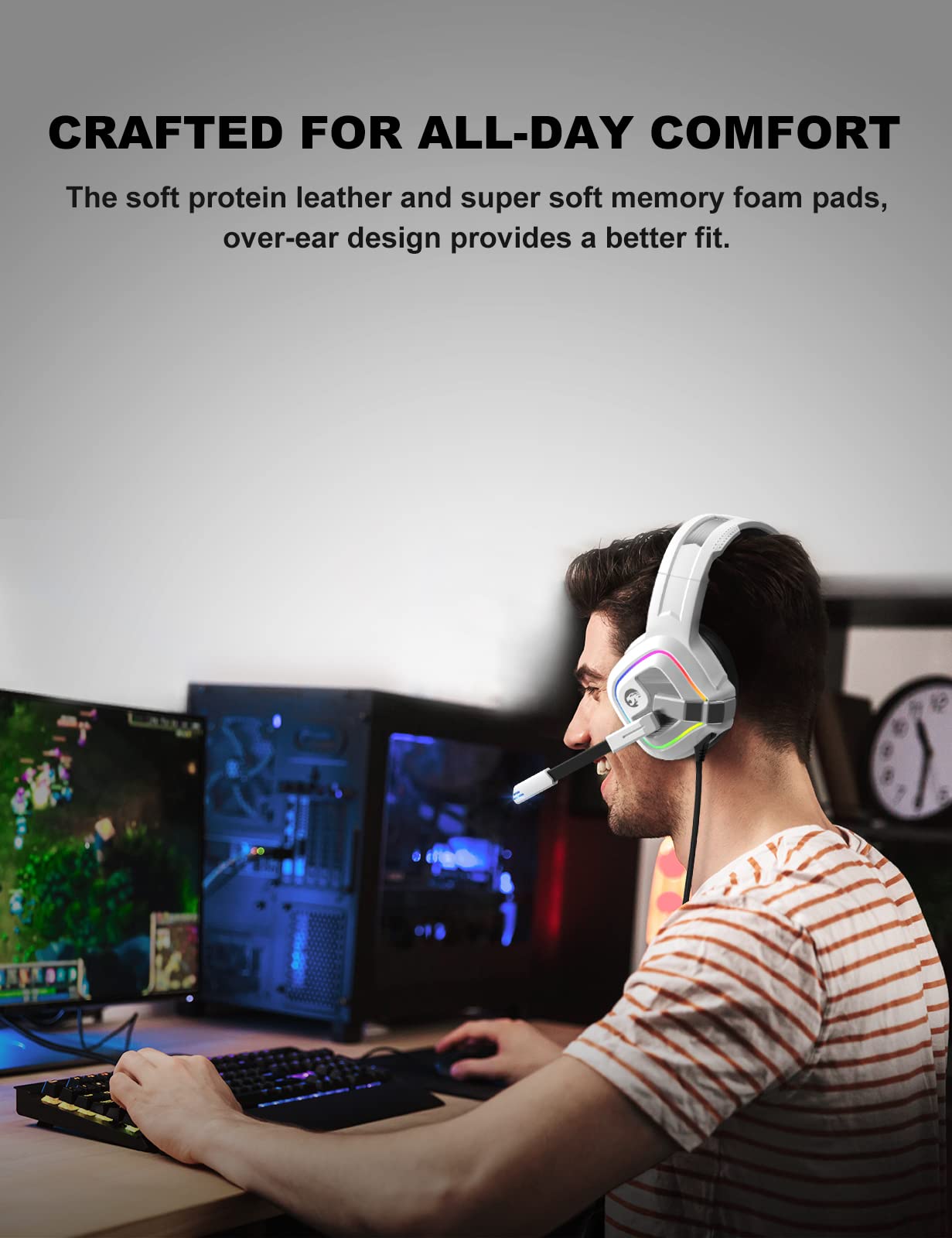 Ziumier White Gaming Headset For Pc, Ps4, Ps5, Xbox One, Xbox Series S/X, Switch, Noise Canceling Microphone, Stereo Surround So