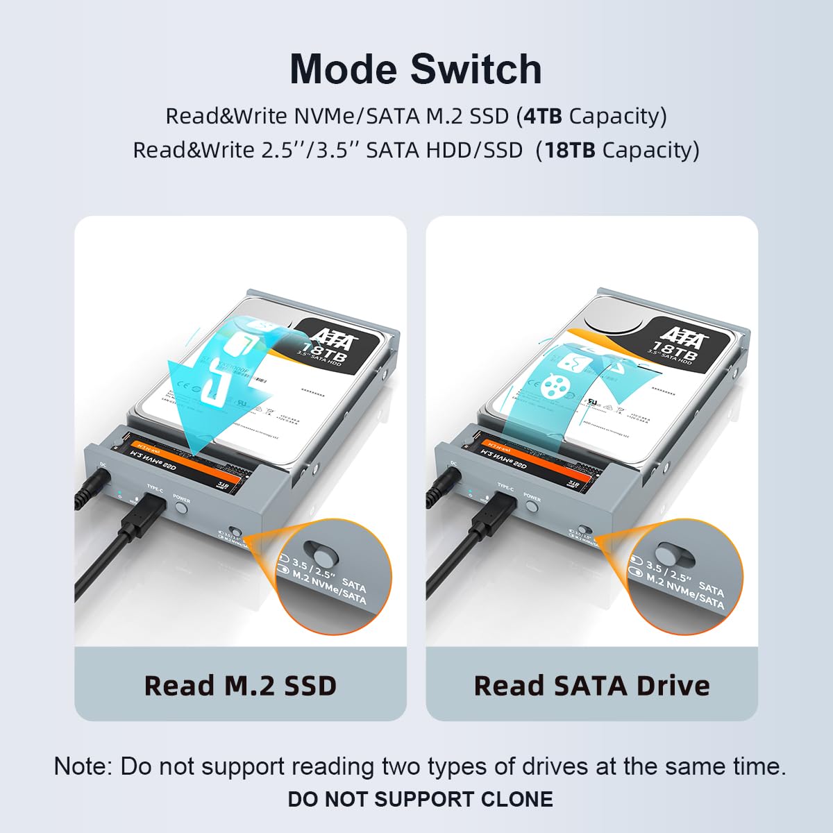 Maiwo Dual Bay Enclosure For M.2 Nvme Sata Ssd And 2.5 3.5 Inch Sata Ssd Hdd, External Hard Drive To Usb C Adapter, 10Gbps 22Tb Capacity?Do Not Support Clone?