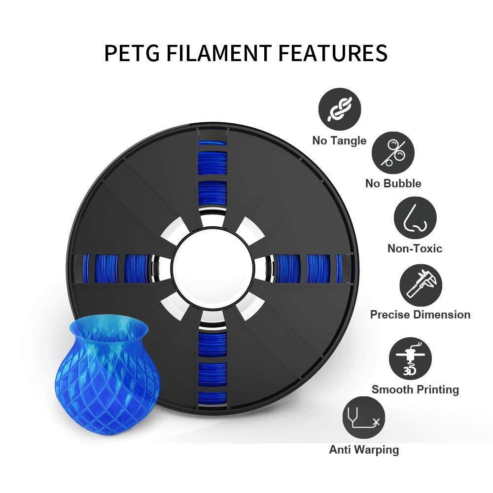 Petg Filament 1.75,Toughness Enhanced Blue Petg Vacuum Sealed,Accuracy +/  0.02 Mm, 1 Kg Spool 3D Filament Petg Blue