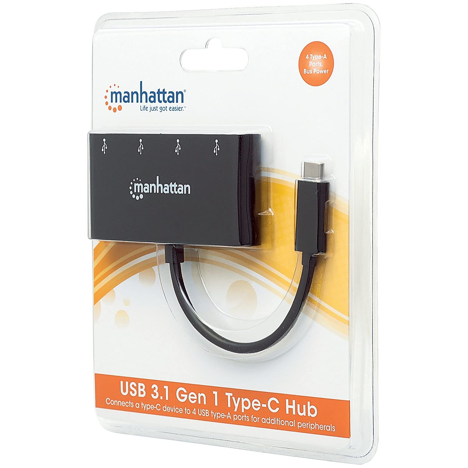 Manhattan 4-Port Usb 3.0 Hub - With 5 Gbps Data Transfer, 1A Mobile Device Charging, 8 Inch Cable - Compatible With Pc, Macbook,