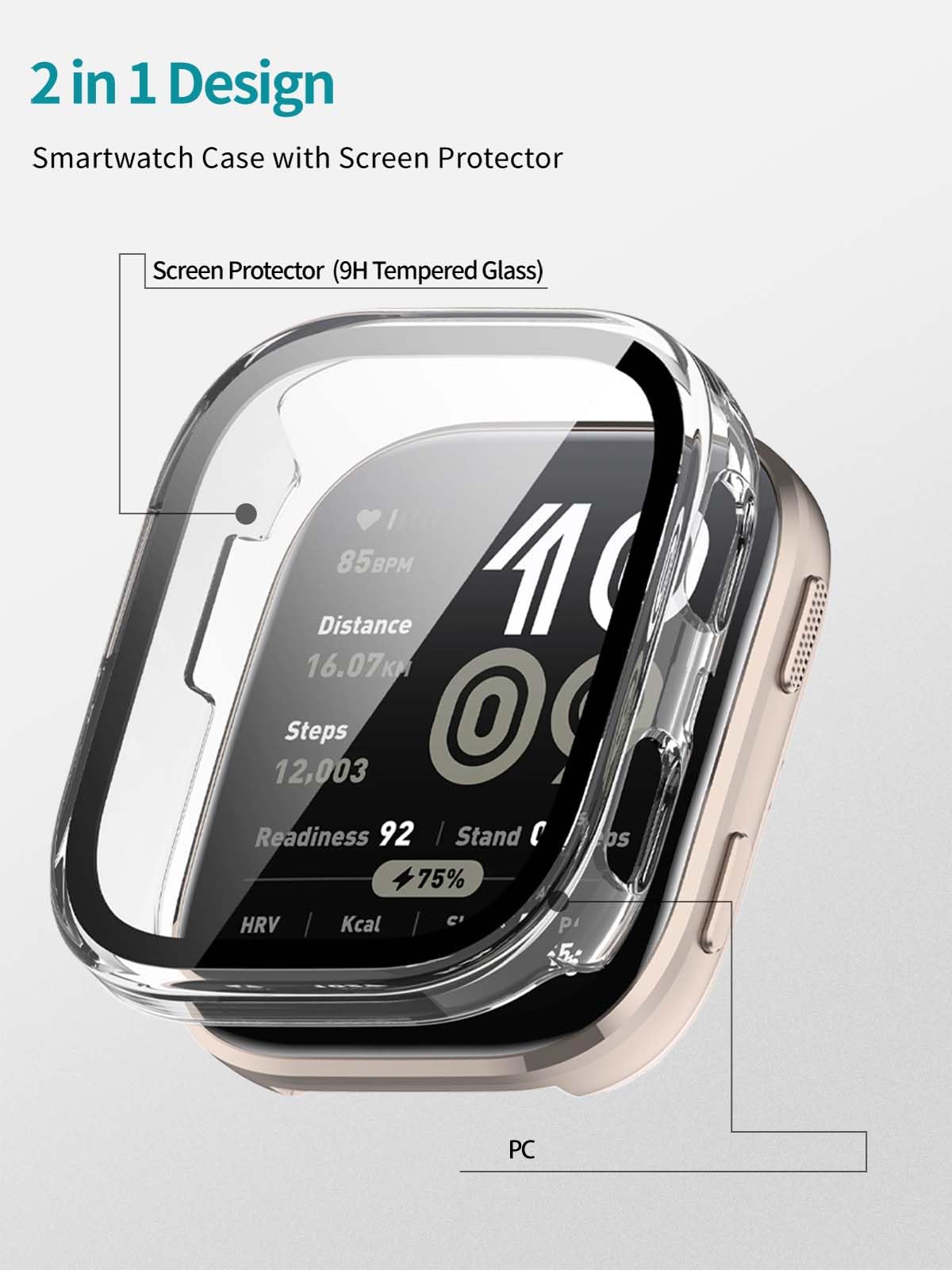 2Pack Case For Amazfit Bip 6,Noukaju Protective Cover Smart Watch,Built-In 9H Tempered Glass Film, Hard Pc,Easy To Install,Scree