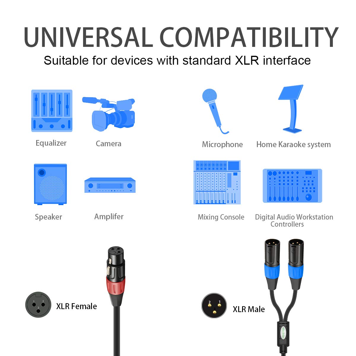 Jomley Xlr Splitter Cable, 1 Xlr Female To Dual Xl R Male Patch Y Splitter Balanced Microphone Cord Audio Cable Adapter   5 Feet