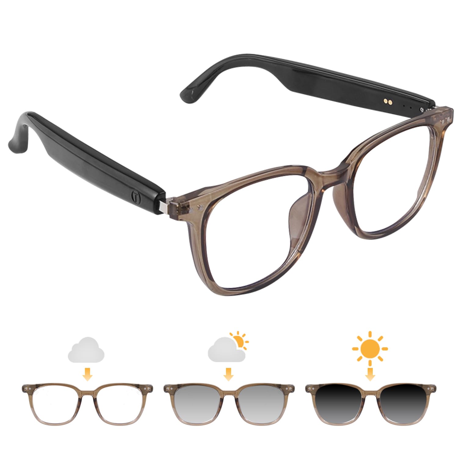 Tulbeys Smart Glasses for Women Men, Bluetooth Glasses with Photochromic Lenses Touch Control Voice Assistant for Clear Audio, R