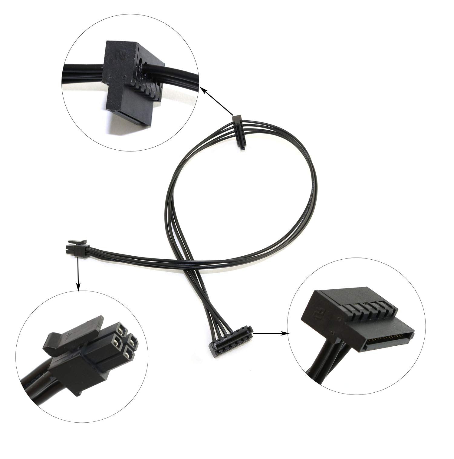 Ruiling 2Pcs Black Motherboard Atx Mini 4 Pin To 2X Right-Angle 15 Pin Sata Hard Drive Hdd Power Supply Adapter Cable 18Awg 19.7