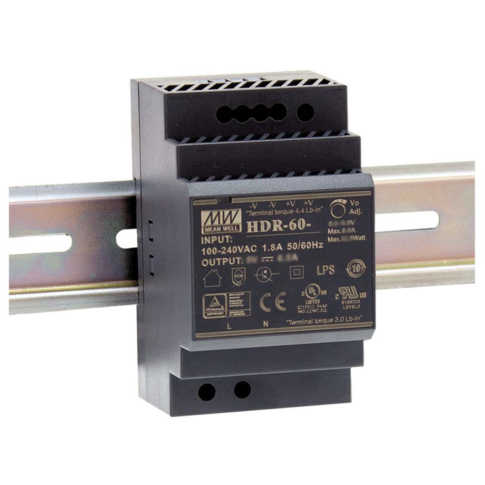 Mean Well Hdr 60 24 Ultra Slim Step Shape 3Su Din Rail Power Supply, 24 Volt, 2.5 Amp, 60 Watt