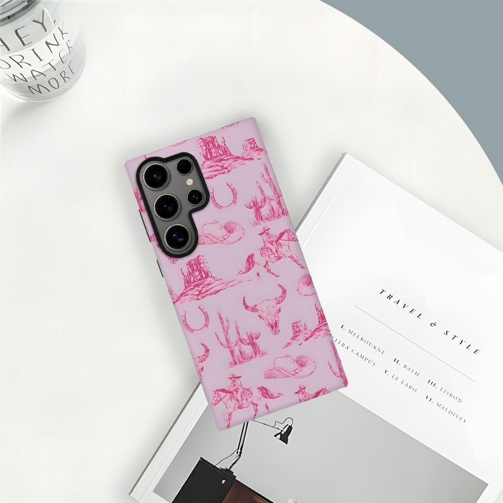 Tnxee Case For Samsung Galaxy S24 Ultra,Pink Hat Horse Western Cowboy Phone Case Drop Resistant Frosted 2 In 1 Solid Dual-Layer
