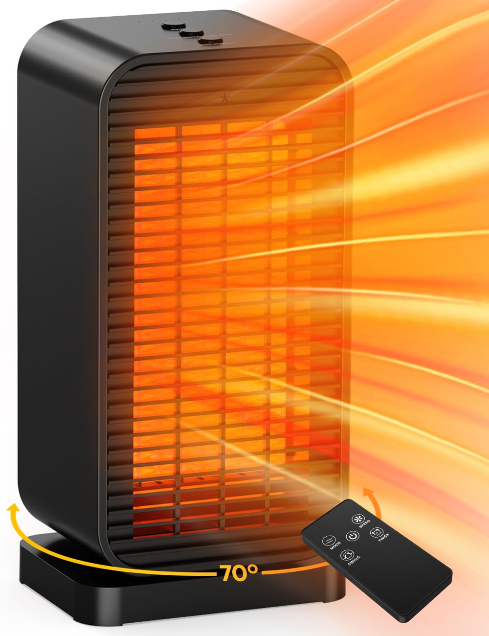 Balko Space Heater, Portable Electric Heaters For Indoor Use With Thermostat, 3 Modes, 20Ft Remote Control, Tip Over & Overheat