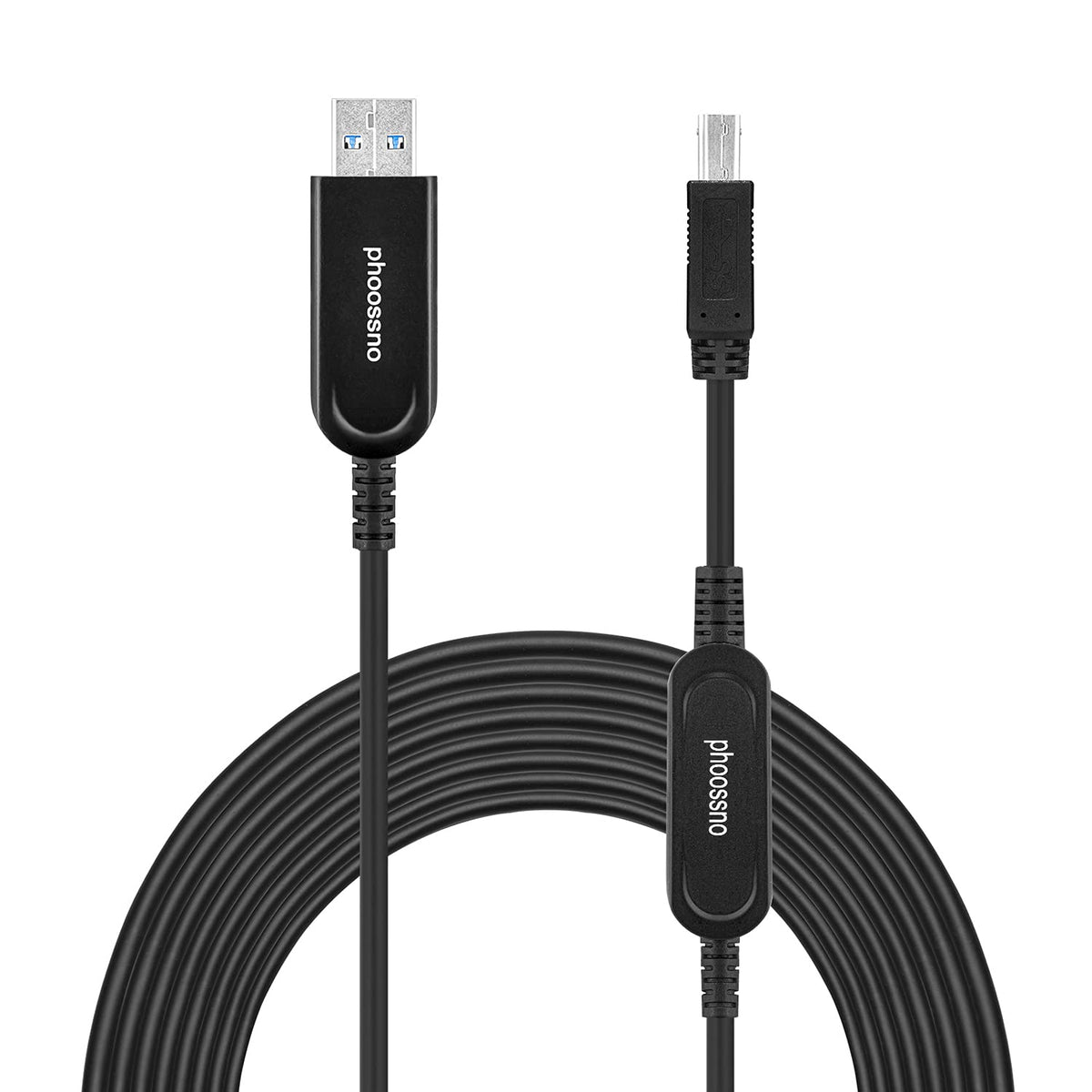 Phoossno Usb 3.0 A To B Extension Cable Active Optical Usb 10Gbps 50Ft 15M Backward Usb2.1 And Usb 1.1 Compatible With Camera Pr