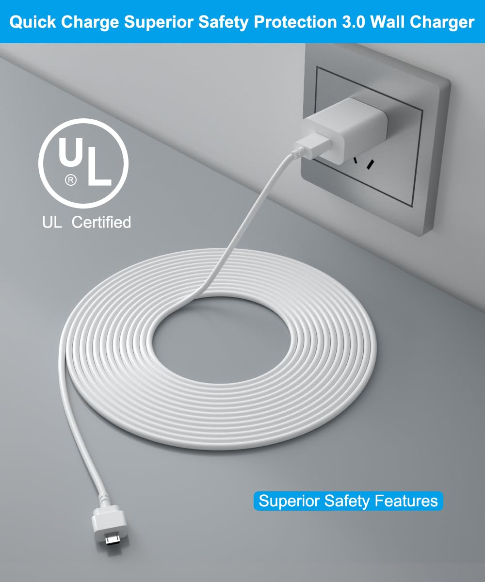 Basesailor Blink Mini Charger Cable With Wall Adapter 10 Ft,Charger Brick And Micro Usb End Charging Extension Cord,Indoor/Outdo