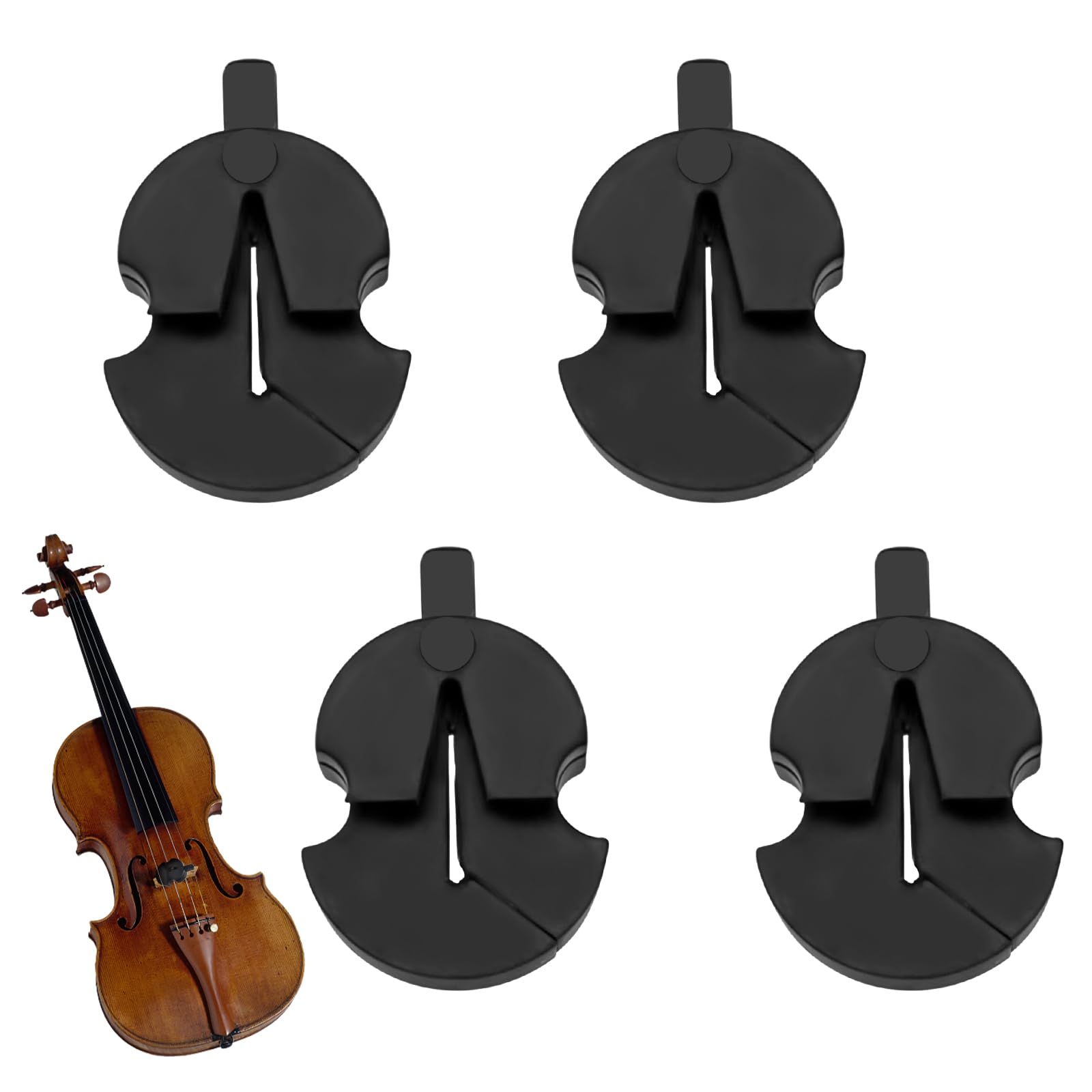 4 PCS Rubber Violin Practice Mute Set, Small Viola Mute, Tourte Style Rubber Mute for All Violins, Practice Mute Violin(Black)