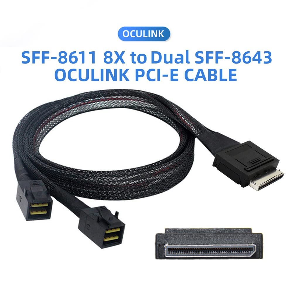 Cablecc 50Cm Oculink Pcie Pci Express Sff 8611 8X 8 Lane To Dual Sff 8643 Hd 4X Ssd Data Active Cable