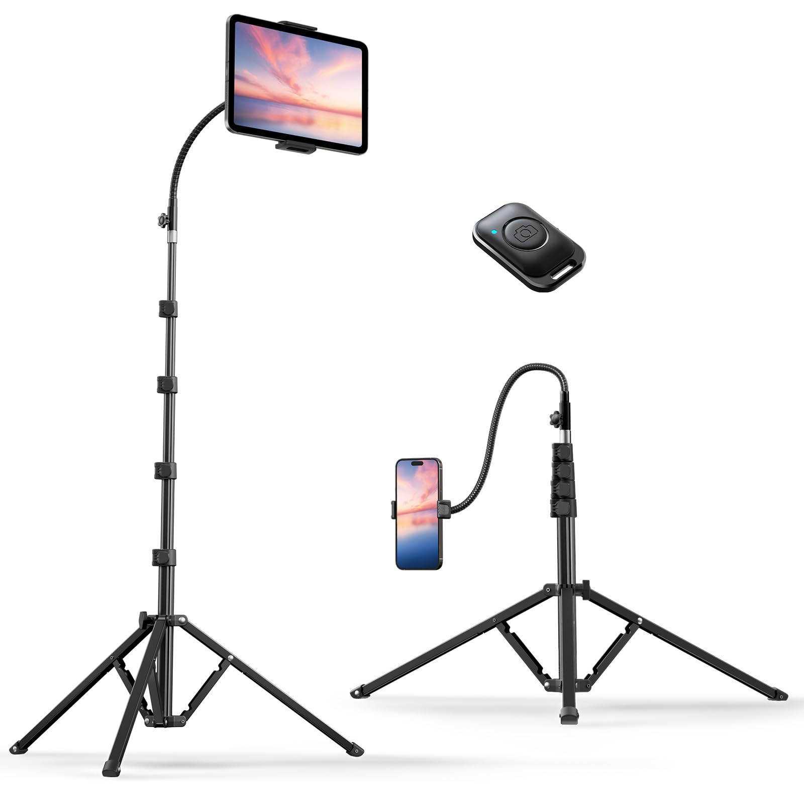 Weilisi 82'' Tall Tripod, Adjustable Gooseneck Iphone Tripod Stand With Remote, Flexible Tripod, Overhead Travel Tripod For Ipho