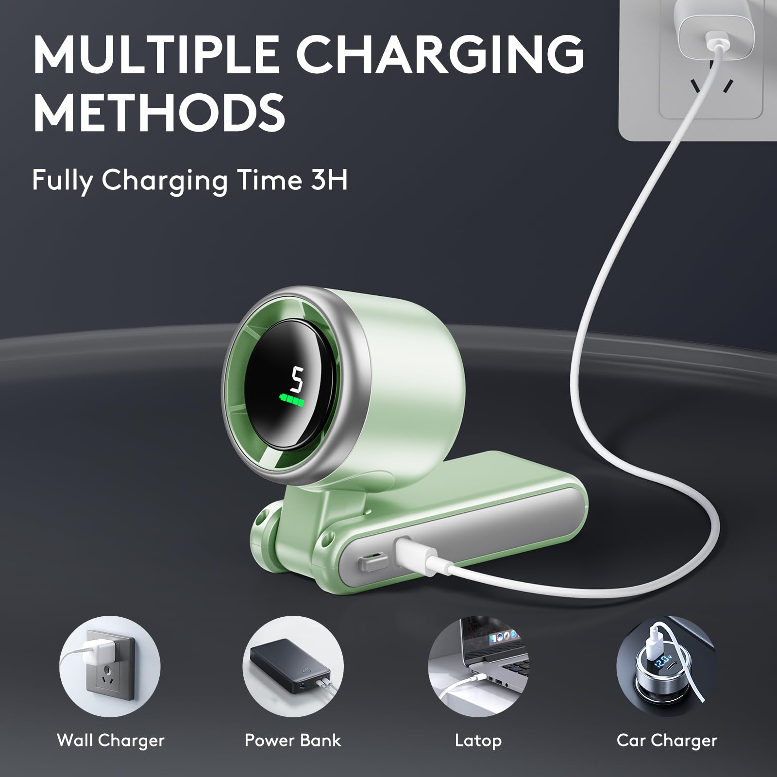 Pymoji Foldable Handheld Fan, Portable High Speed Rechargeable 10000Mah Mini Turbo Fan, Digital Display, 5 Speed Adjustable Pers