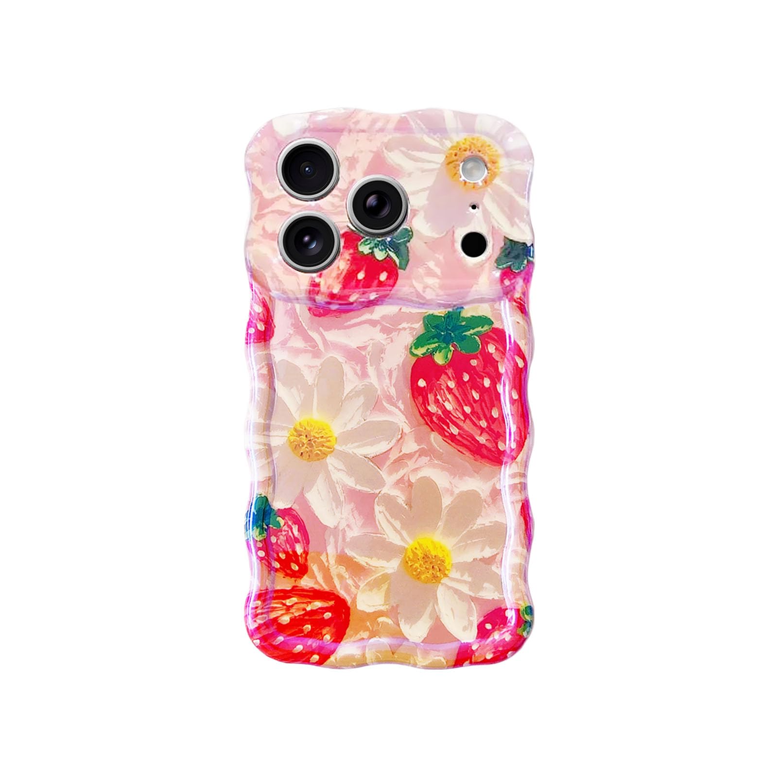 Red Strawberry Phone Case for iPhone 17 Air 6.6in,Retro Stylish Glossy Oil Painting Flower Laser Glossy ,Aesthetic Fruit Durable