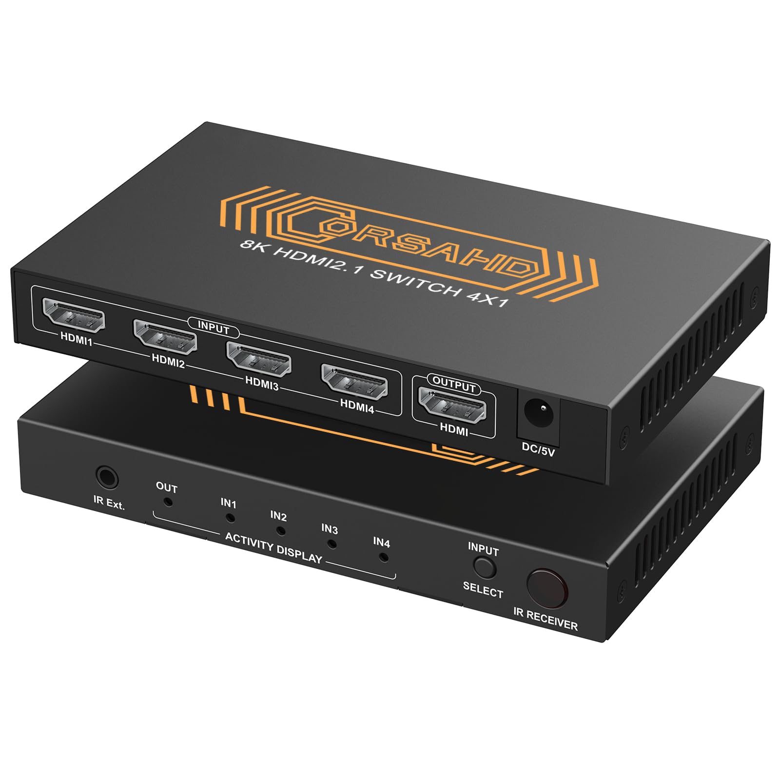 Corsahd 8K@60Hz Hdmi 2.1 Switch 4X1 4K 120Hz 48Gbps,Hdcp 2.3,Arc,Vrr,Cec,Hdmi Switcher 4 In 1 Out,4 Port Hdmi Selector,Ir Remote