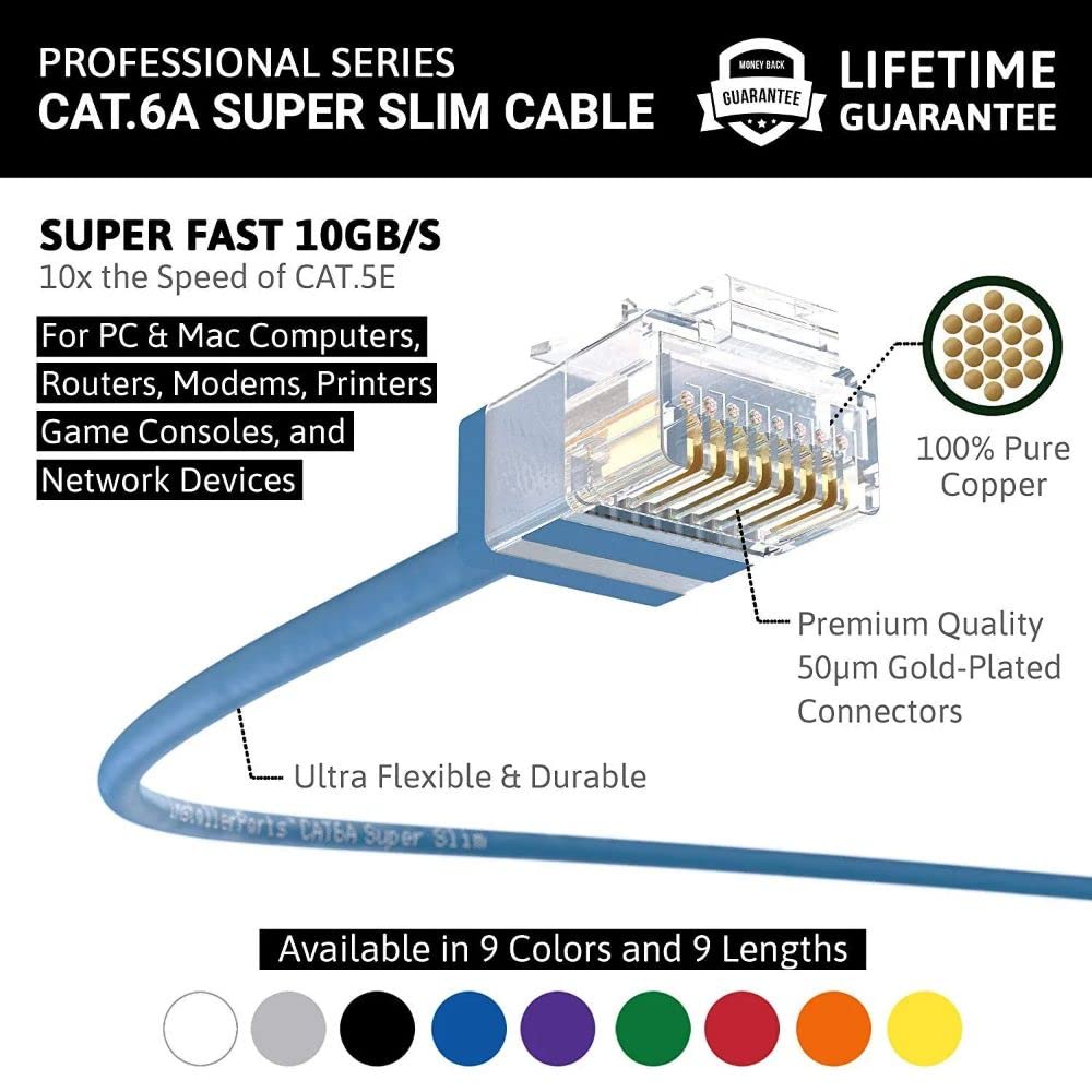 Installerparts Ethernet Cable Cat6A Super Slim Cable Utp 7 Ft   Blue   Professional Series   10Gigabit/Sec Network/High Speed In