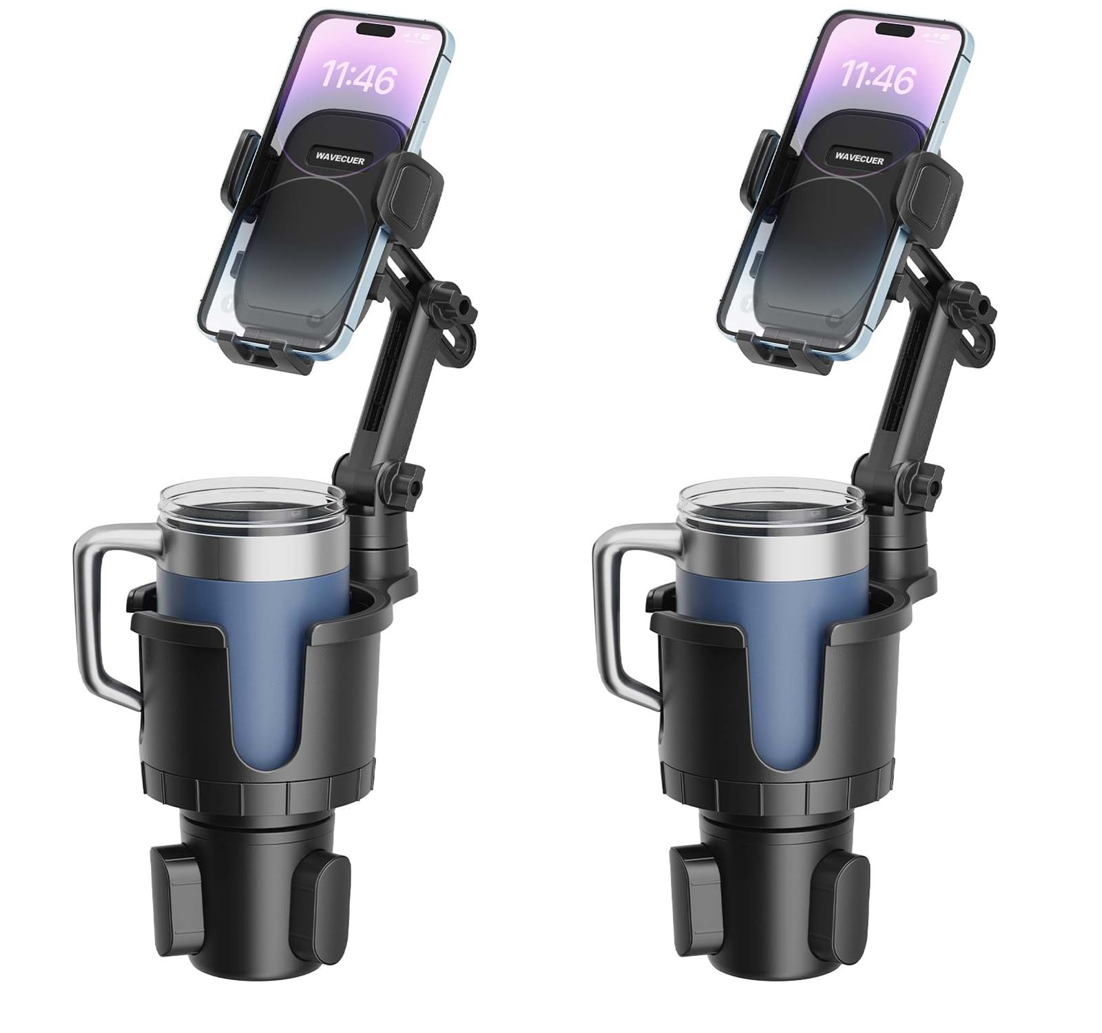 Wavecuer 2 Pack Cup Holder Phone Mount For Car, Phone Cup Holder For Car Iphone With Expandable Base, Compatible With Iphone Sam