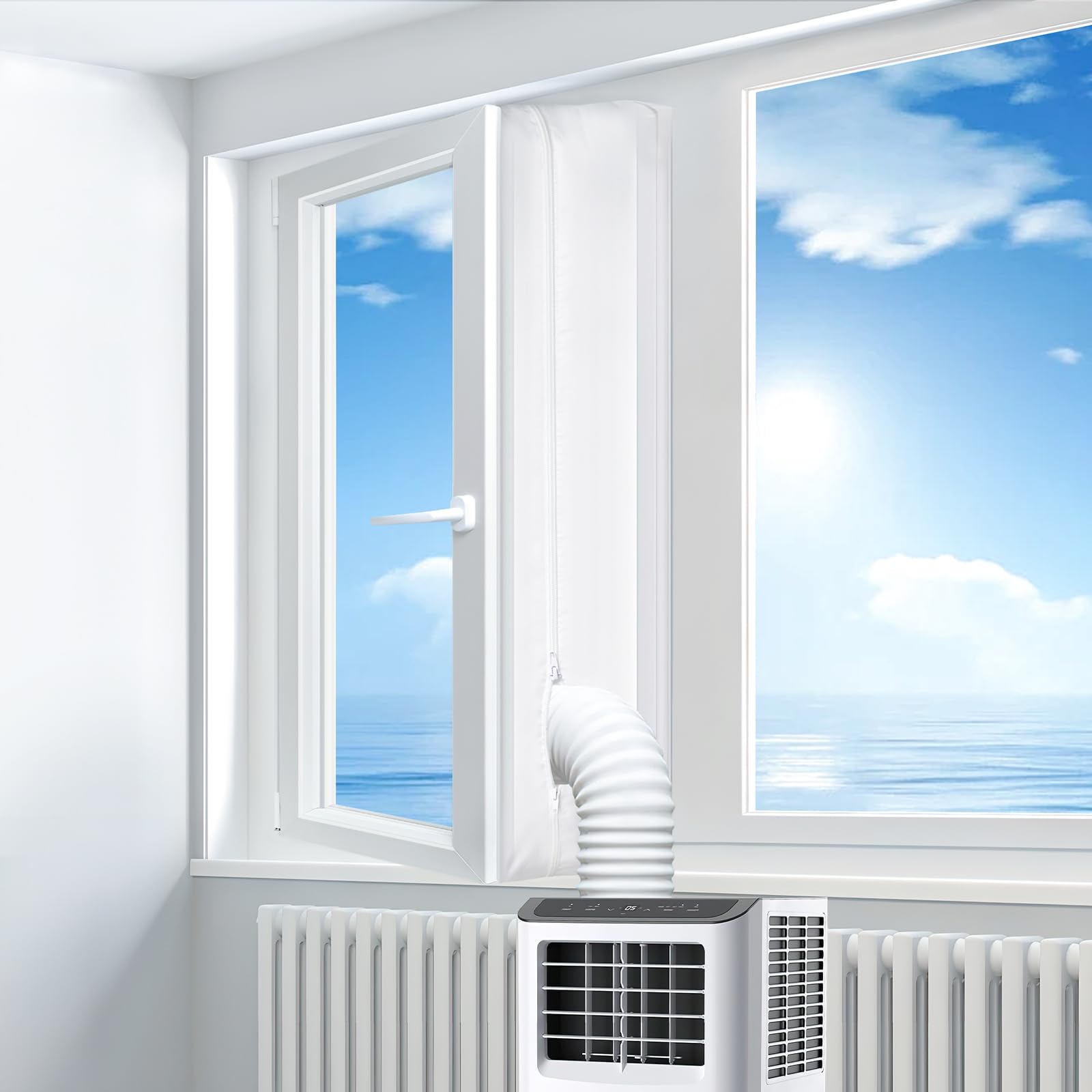 Gruntbear 300Cm Universal Window Seal For Portable Air Conditioner, 118'' Portable Ac Window Seal With Zip And Adhesive Fastener