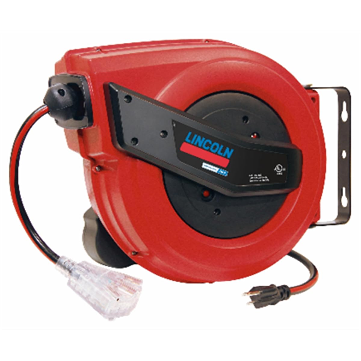 Lincoln 91039 60 Tri-tap Electric Power Cord Reel, 12/3 SJTOW, Grease, Oil and Weather Resistant, Magnetic Brake, Auto-guide Re