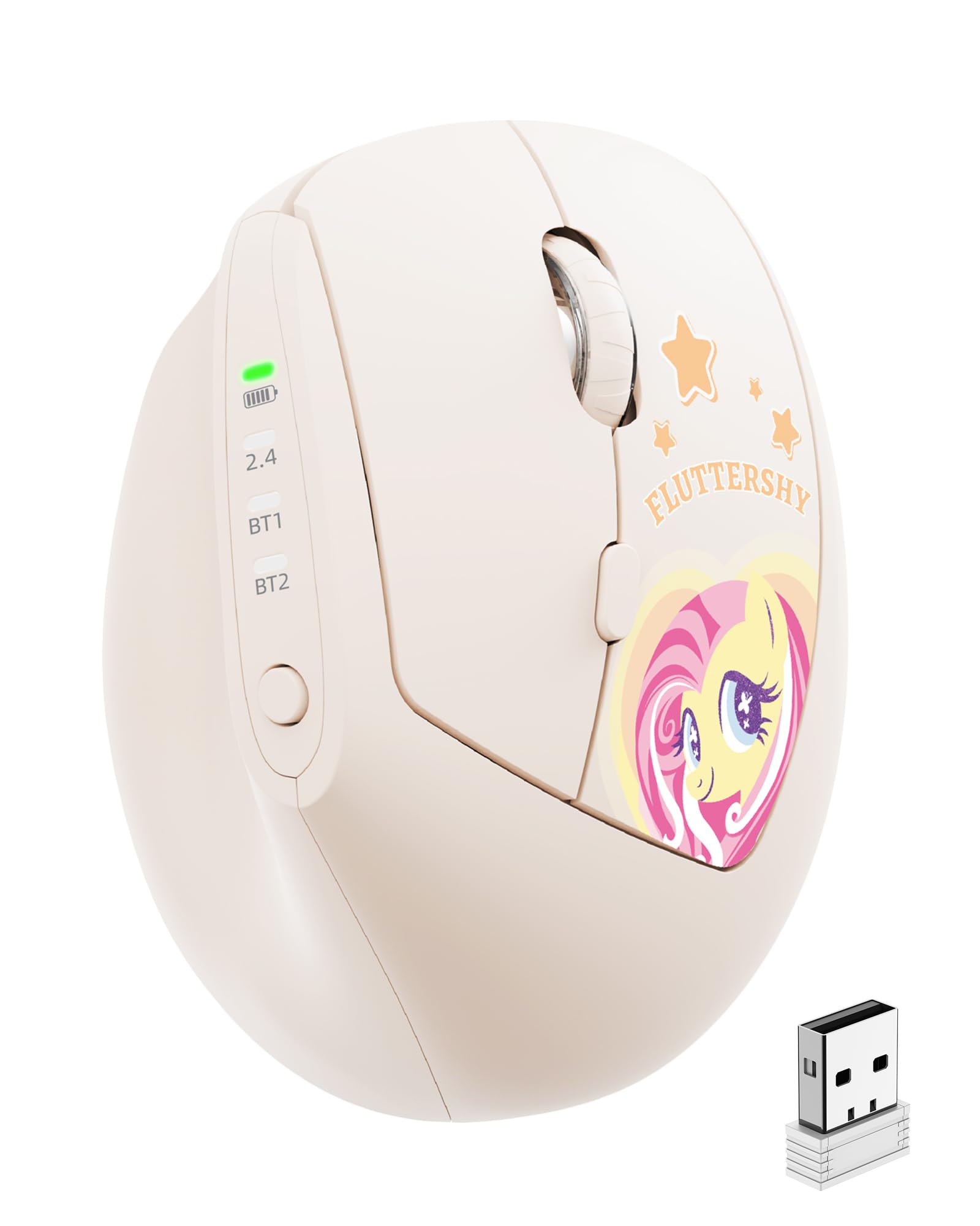My Little Pony Ergonomic Vertical Mouse, VM01 DualMode (2.4GHz/Bluetooth) Wireless Silent Mouse with LED Battery Indicator, 6 B