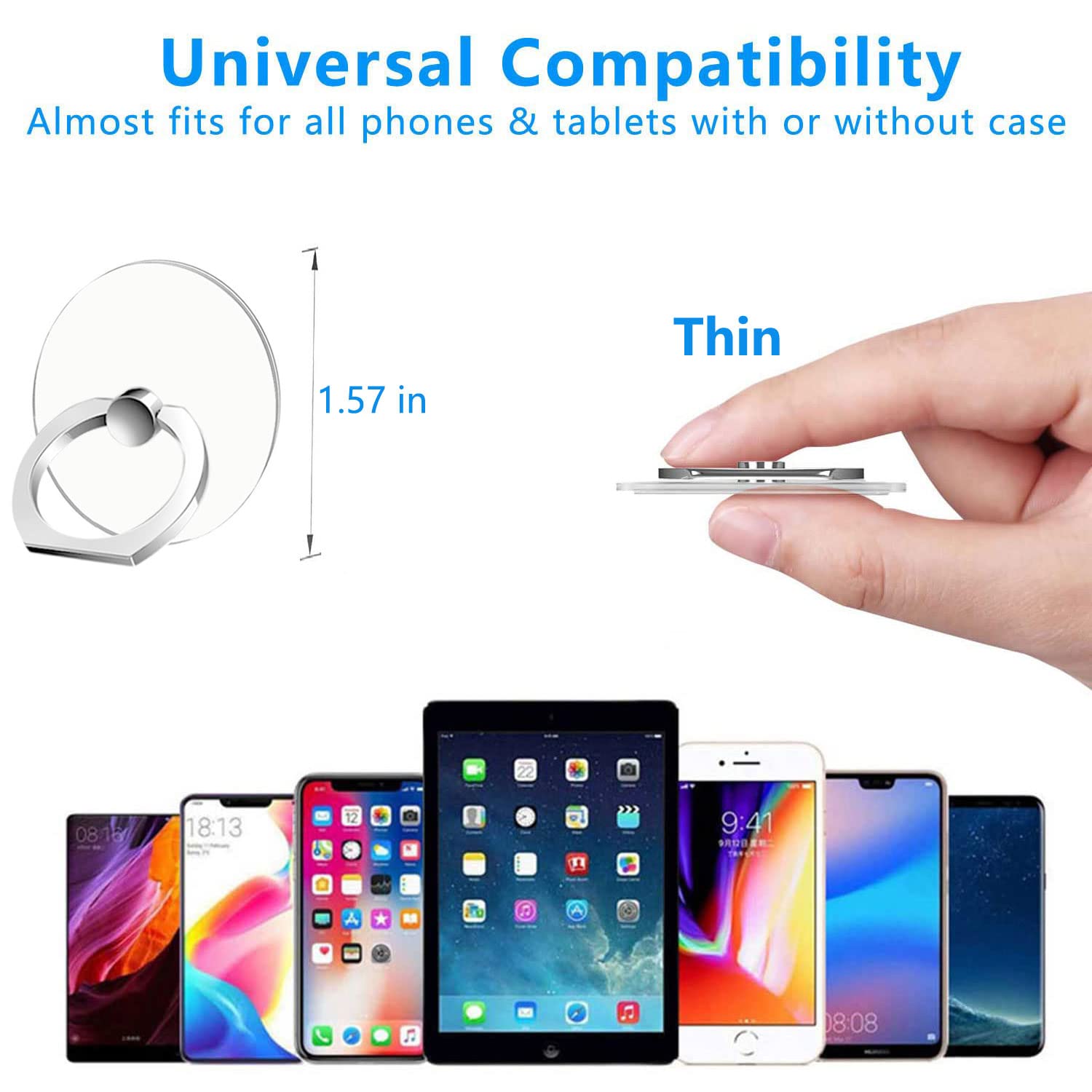 Kinizuxi Cell Phone Ring Holder Stand 5 Pack Silver, Transparent Phone Ring Holder Finger Kickstand 360