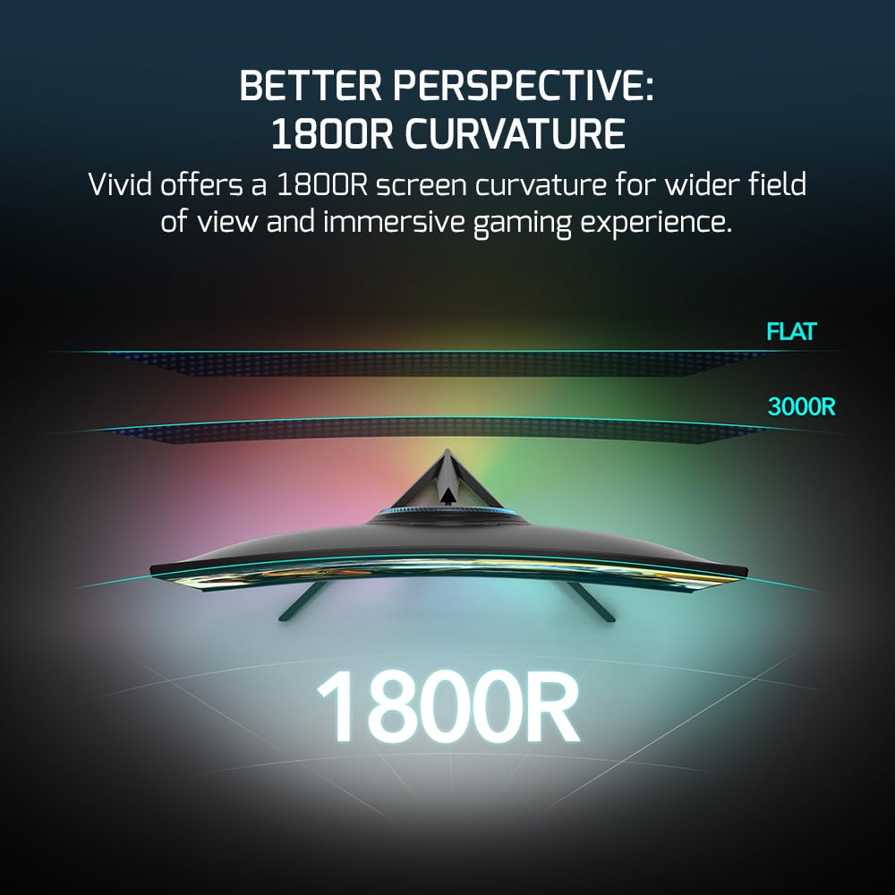 Gamepower F10 23.6 Inch Curved Gaming Monitor, 100Hz 1080P Display, 1Ms Response Time, Amd Freesync, Hdr Support, 125% Srgb, Rgb