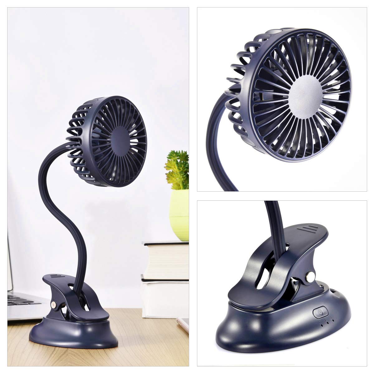 Clip On Fan Usb Battery Operated Small Desk Clip Fan With Emergency Power Bank, Baby Stroller Fan Rechargeable Personal Fan Flex