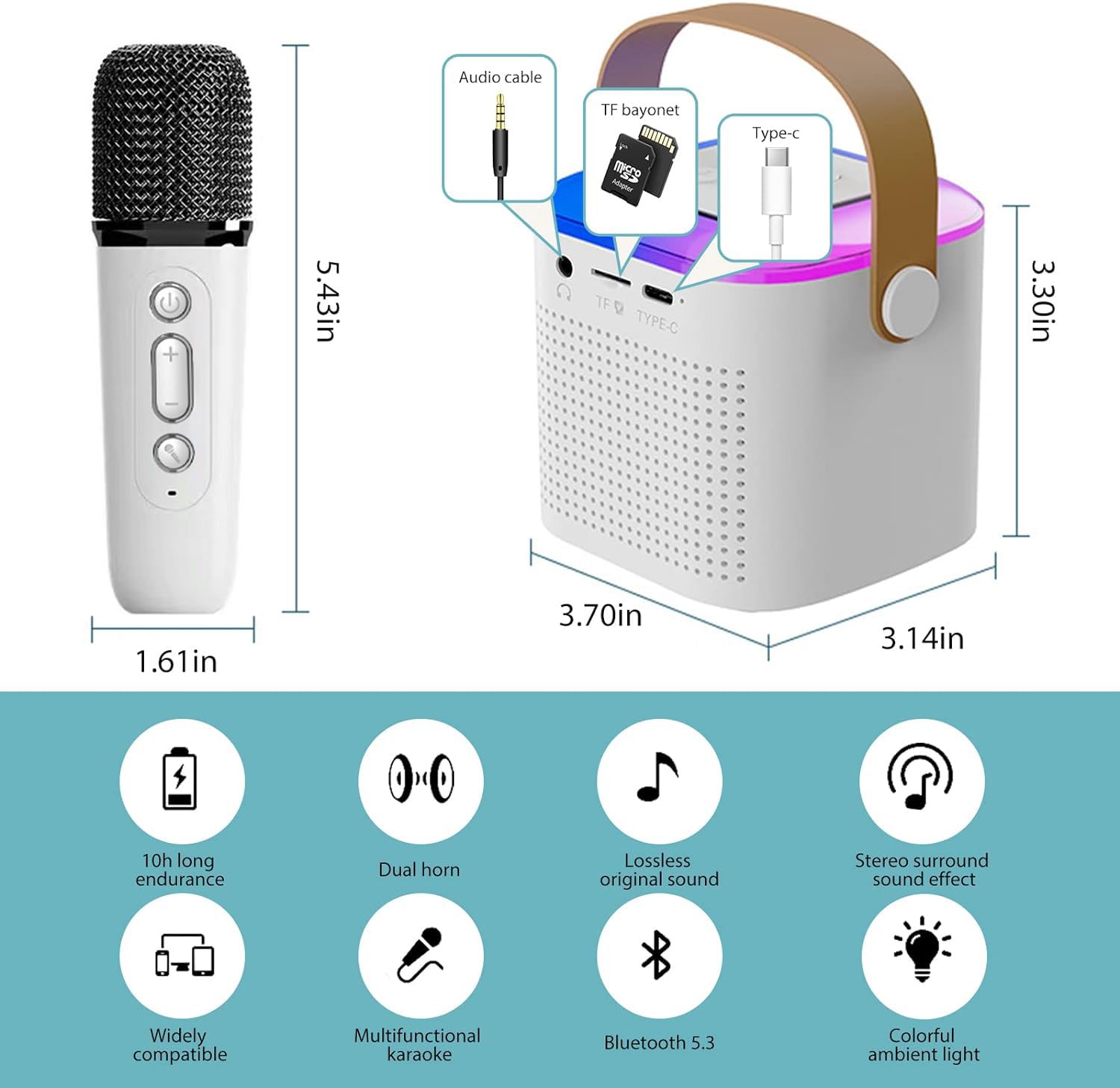Wireless Bluetooth Karaoke Microphone For All Smartphones, Portable Bluetooth Karaoke Speaker With 2 Wireless Handheled Micropho