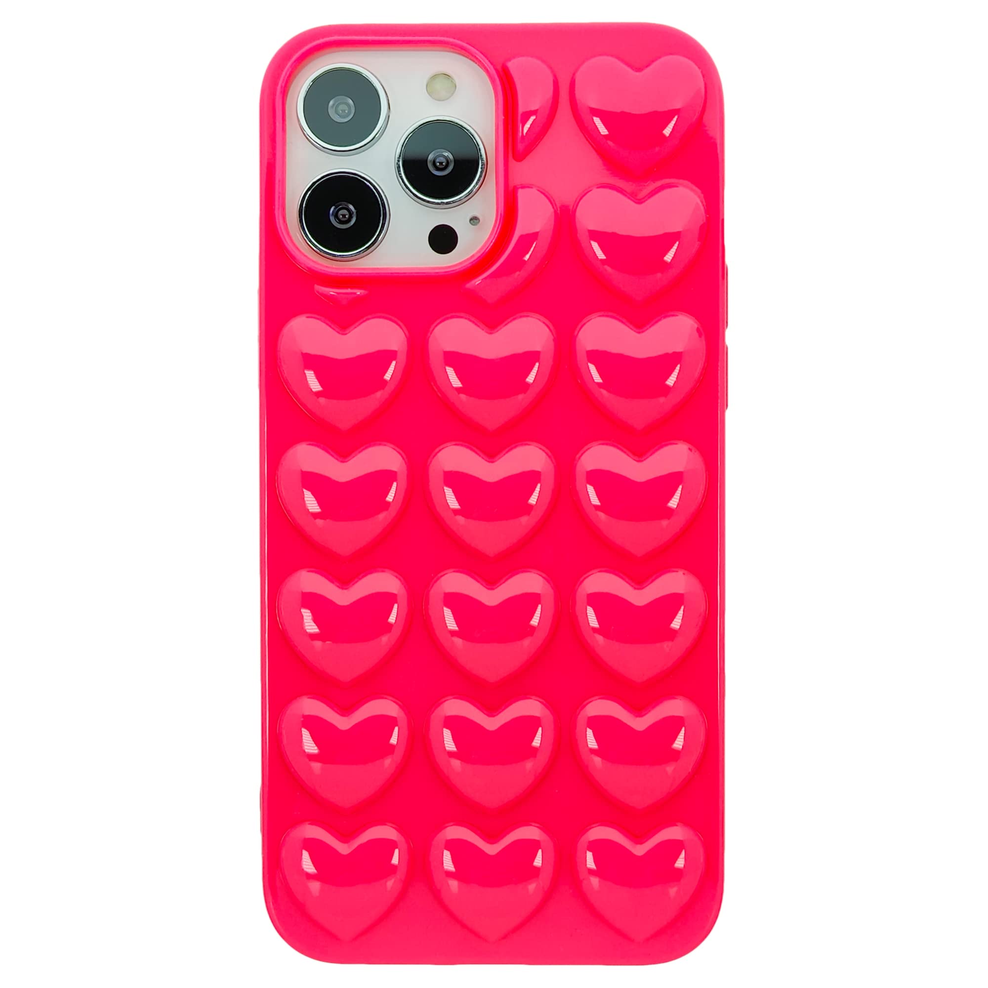 DMaos iPhone 13 Case for Women, 3D Pop Bubble Heart Kawaii Gel Cover, Cute Girly for iPhone13 6.1 inch - Hot Pink