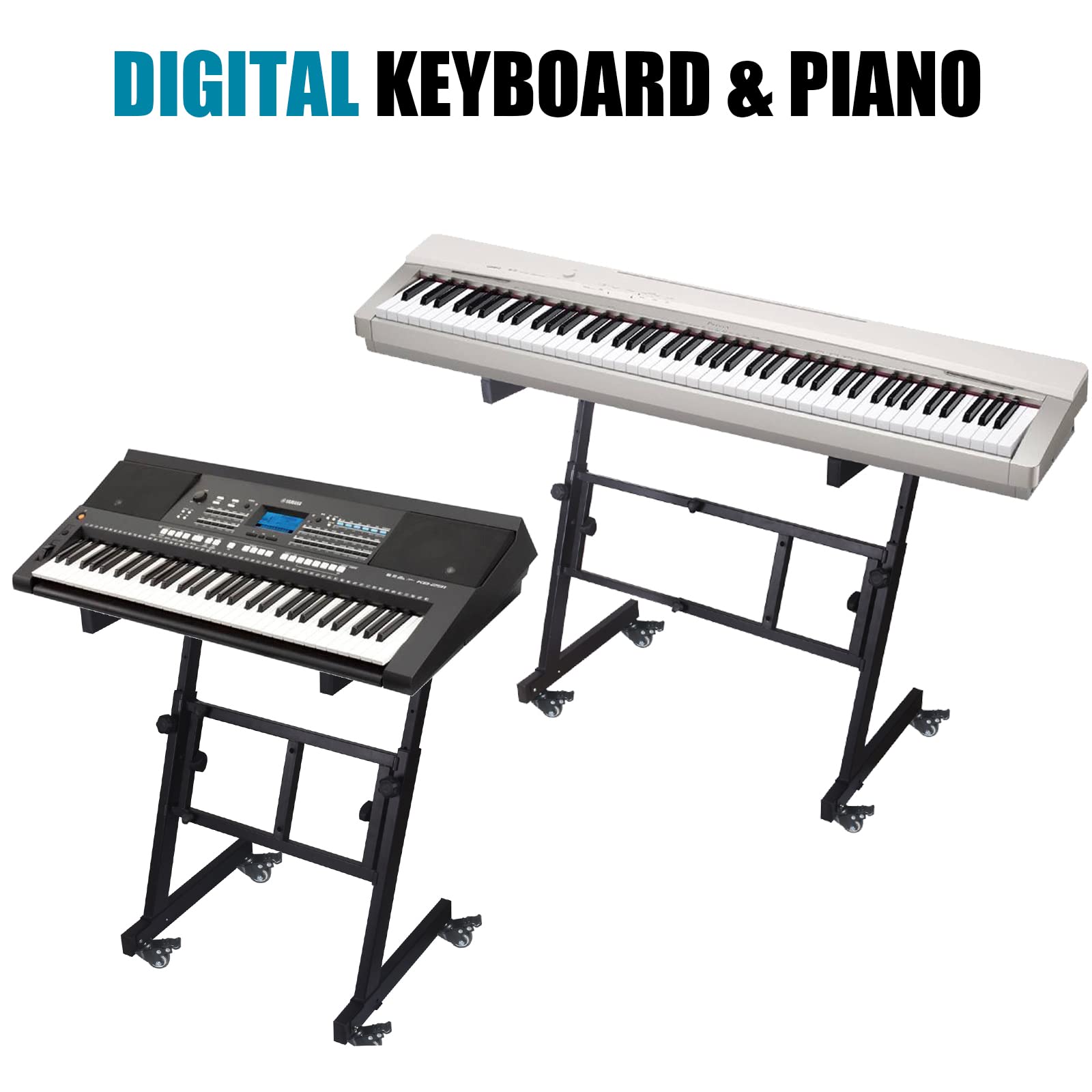 Gleam Keyboard Stand   Z Style Adjustable Heavy Duty Piano Stand With Wheels (Fits 54 88 Key Electric Pianos)