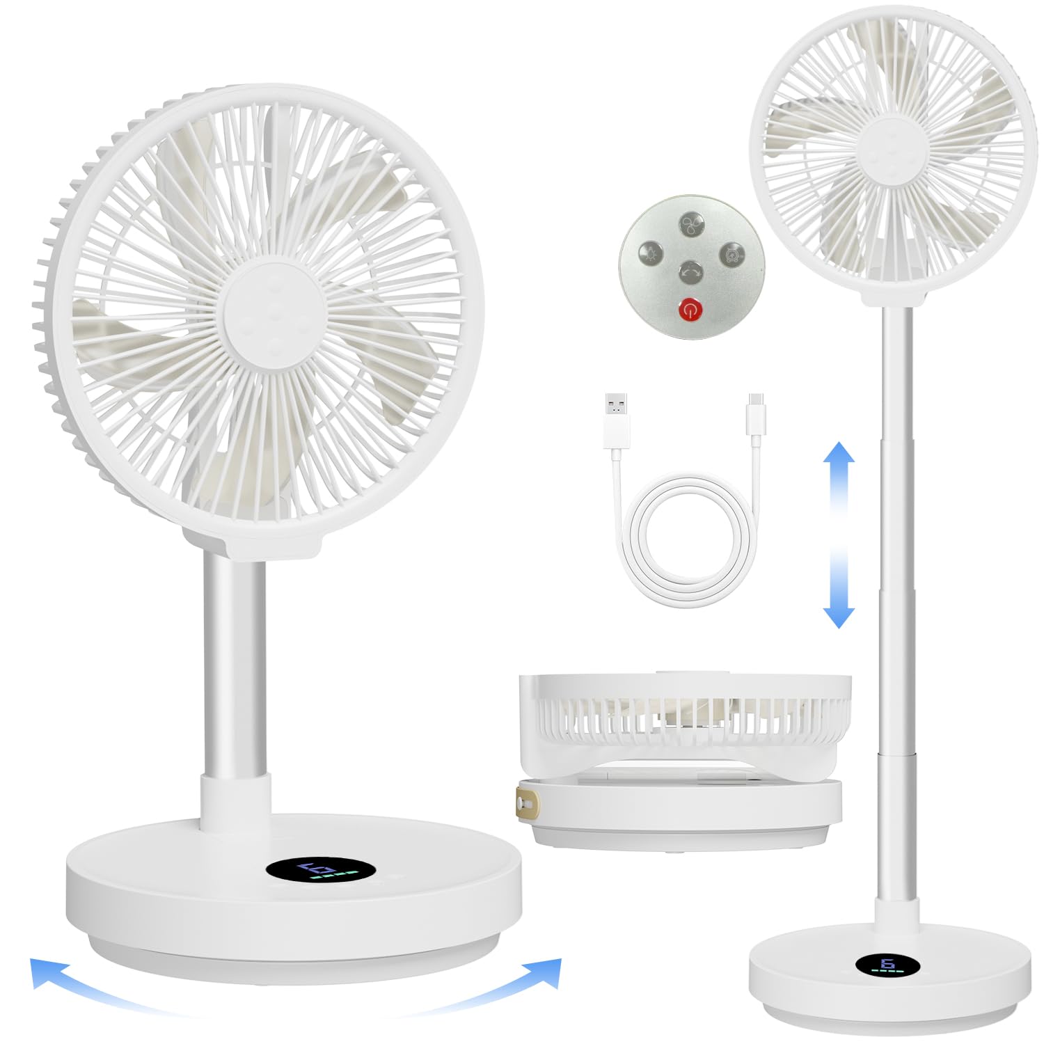 10 Portable Fan - Wireless Battery Operated Fan - 6 Speeds - LED Lighting - Remote Control - Cruise Travel - Outdoor Travel RV P